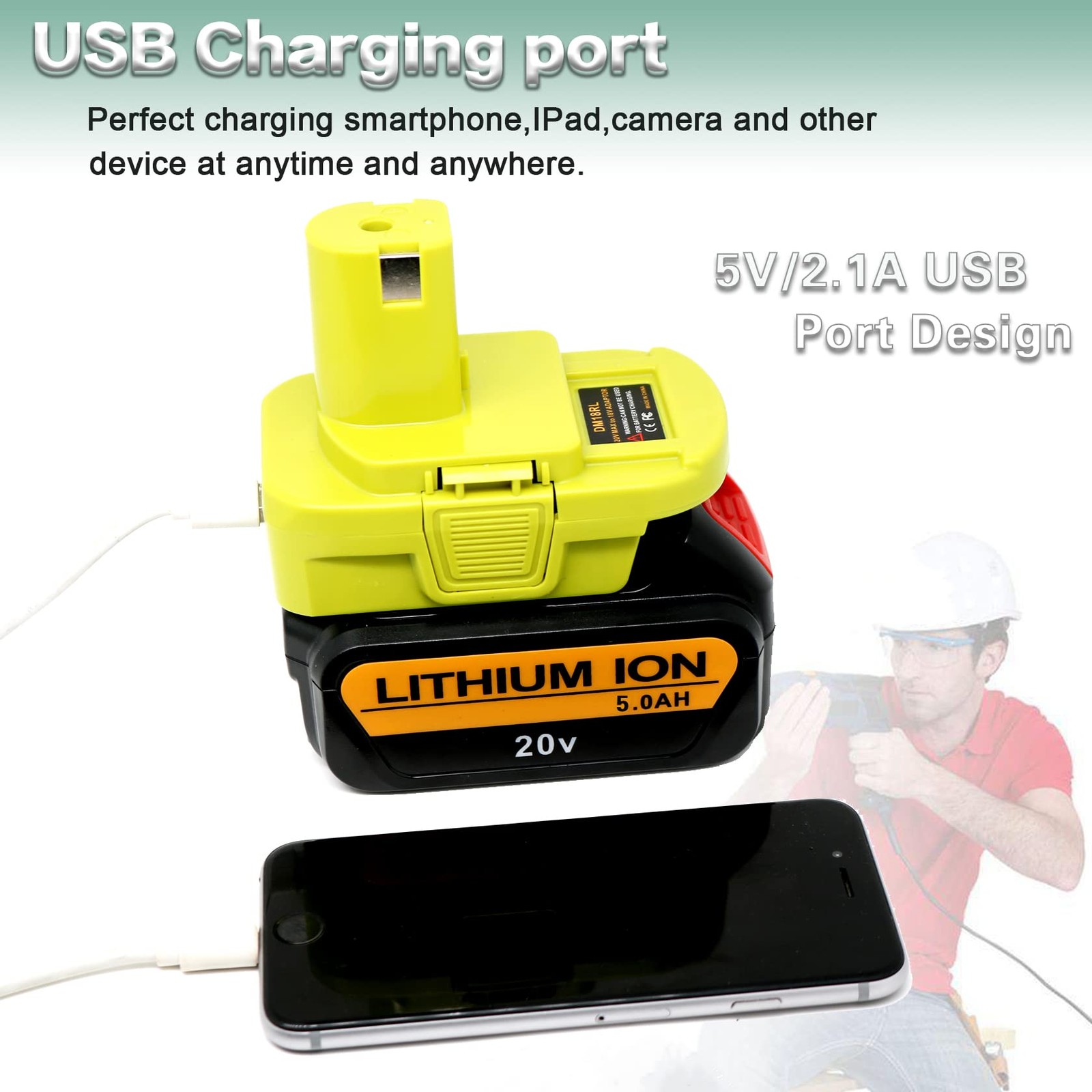 DM18RL Battery Adapter for Dewalt to Ryobi Adapter, Convert Green