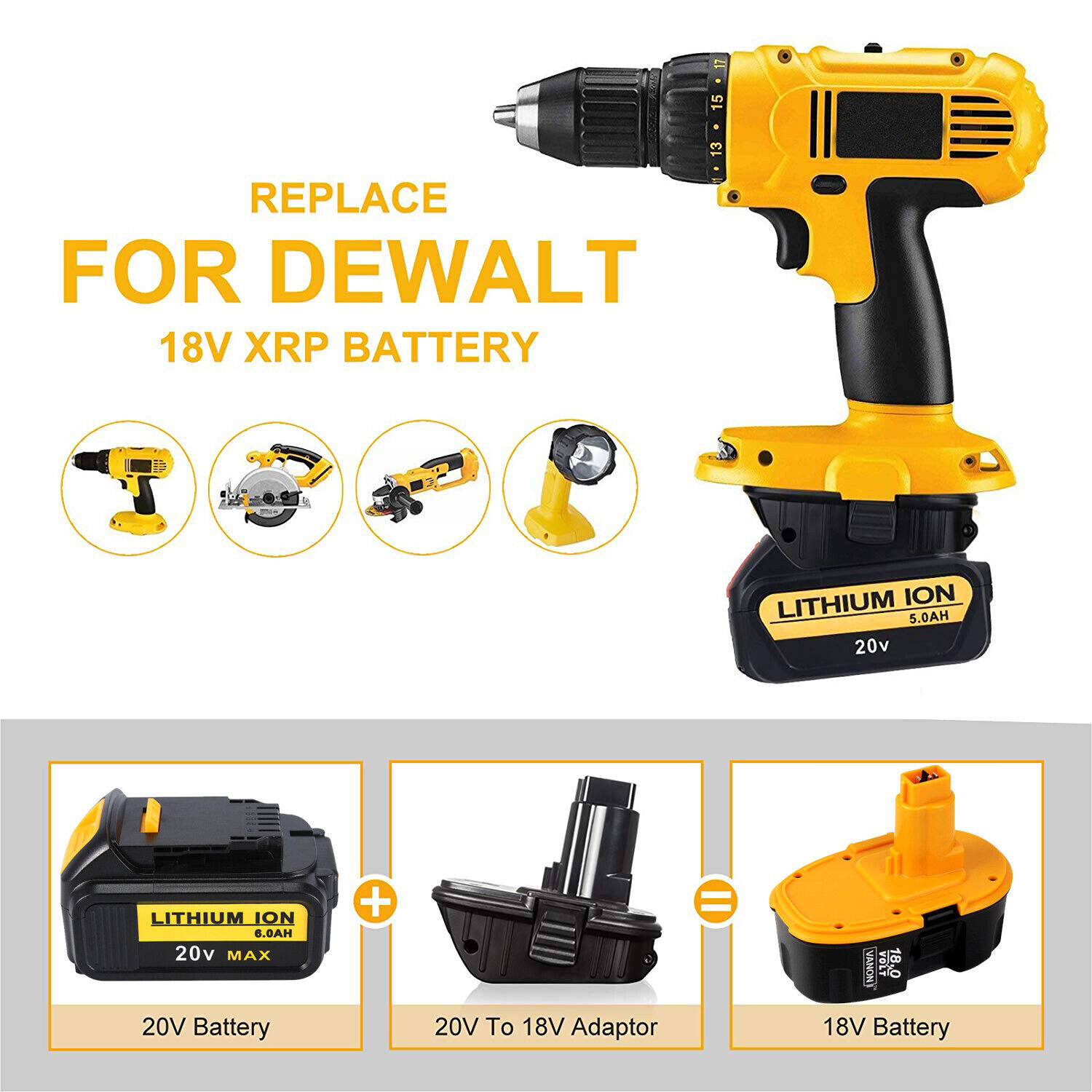 For DeWalt 20V 20 Volt Max 8.0AH 9AH Lithium Battery DCB206-2 DCB205 DCB200-2 US