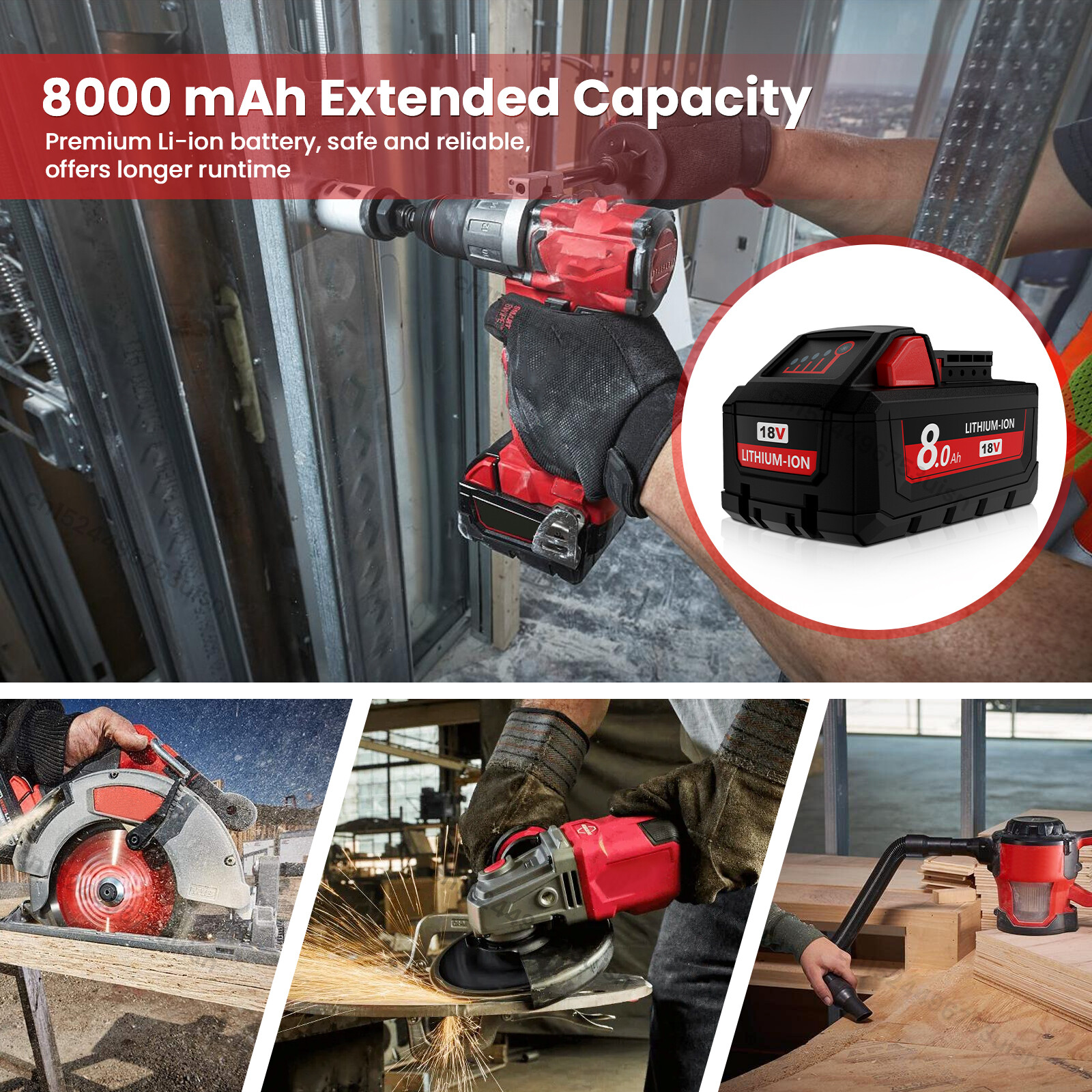 2x For Milwaukee 18v M18 Lithium 8.0 AH Extended Capacity Battery 48-11-1860 ??