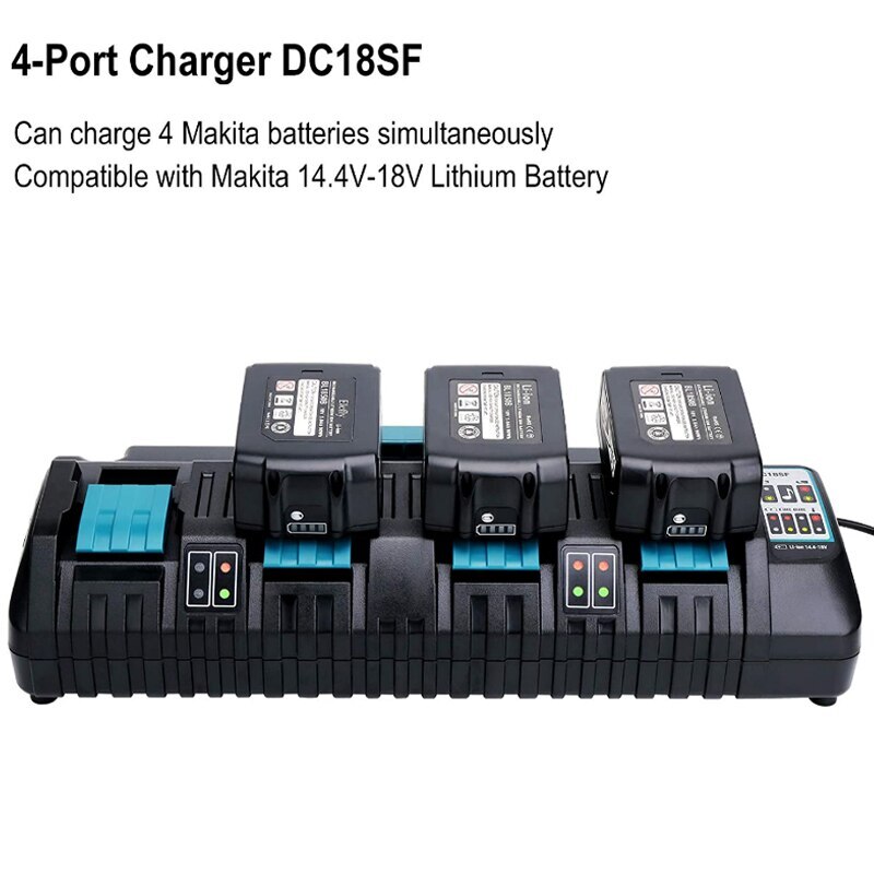 4-Port Li-Ion Battery Charger For Makita BL1820 BL1830 BL1850 BL1430 Power Tools