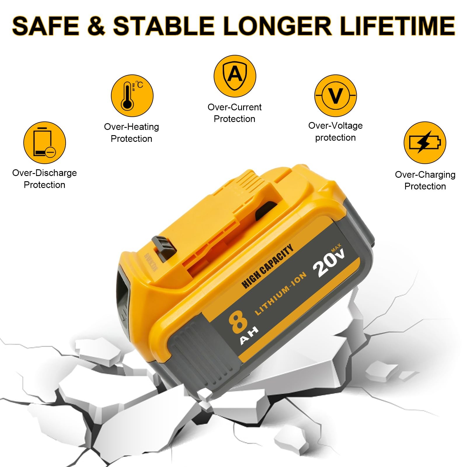 Tenmoer 2-Pack 8.0Ah 20V Battery Compatible Dewalt 20V Max Battery Replace For