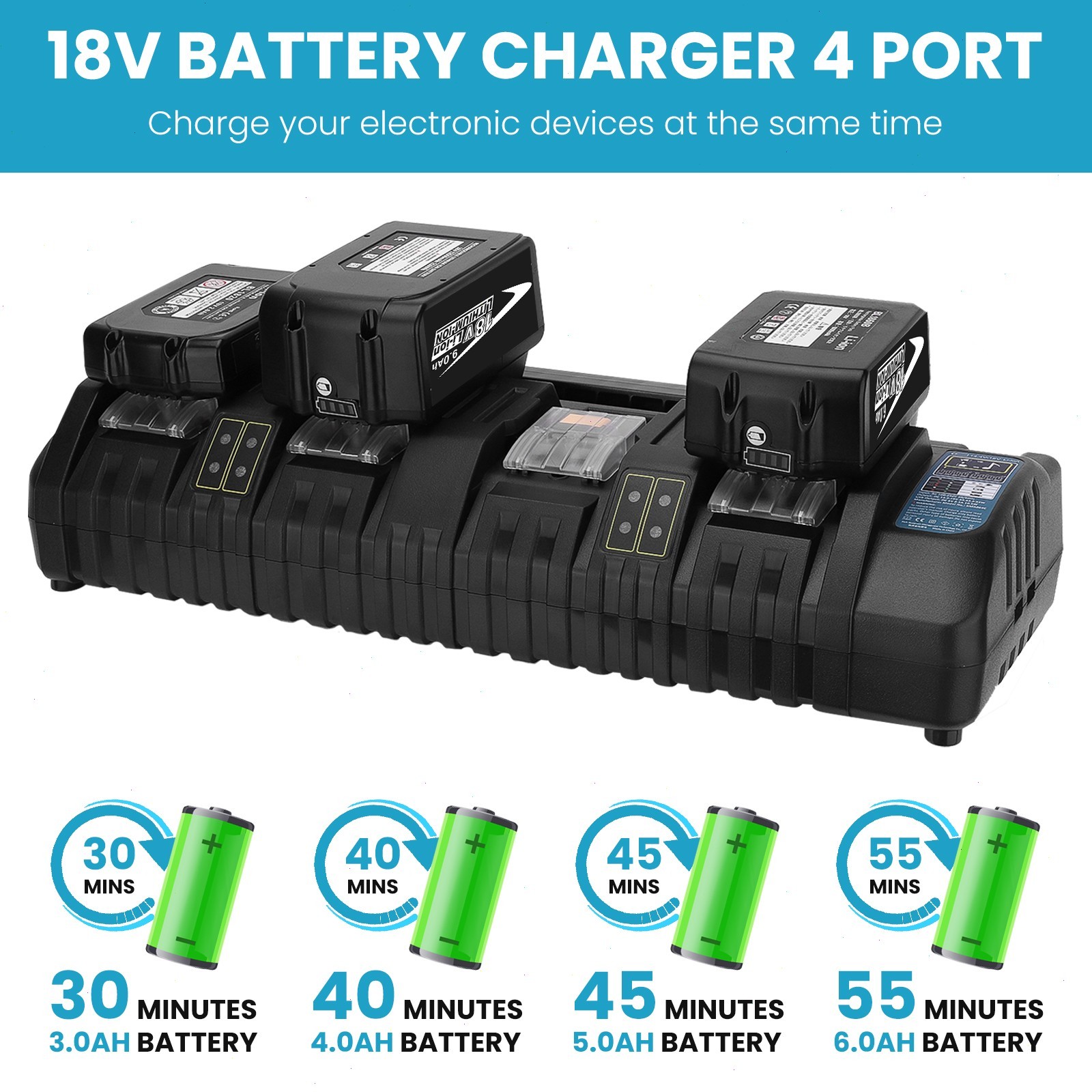 DC18SF 18V LXT Li‑Ion 4-Port Battery Charger Replace for Makita 18 Volt Battery