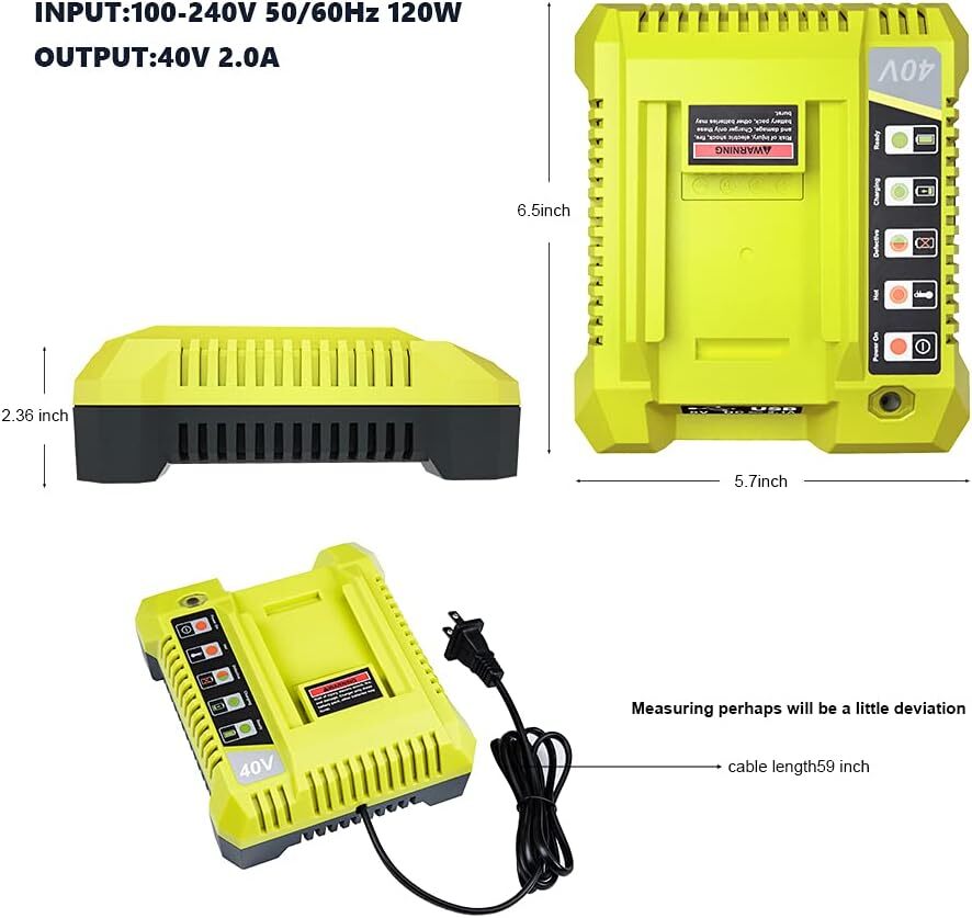 40V Battery Charger for Ryobi Li-ion Battery OP40261 OP4060 OP4050 OP4015 OP4026