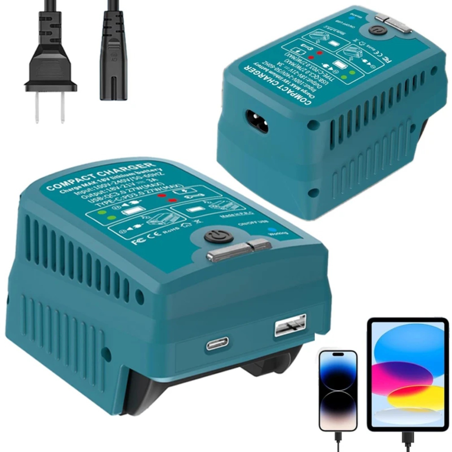 Portable Fast Charger for Makita 18V with USB Type -C Output 110V 3A Travel