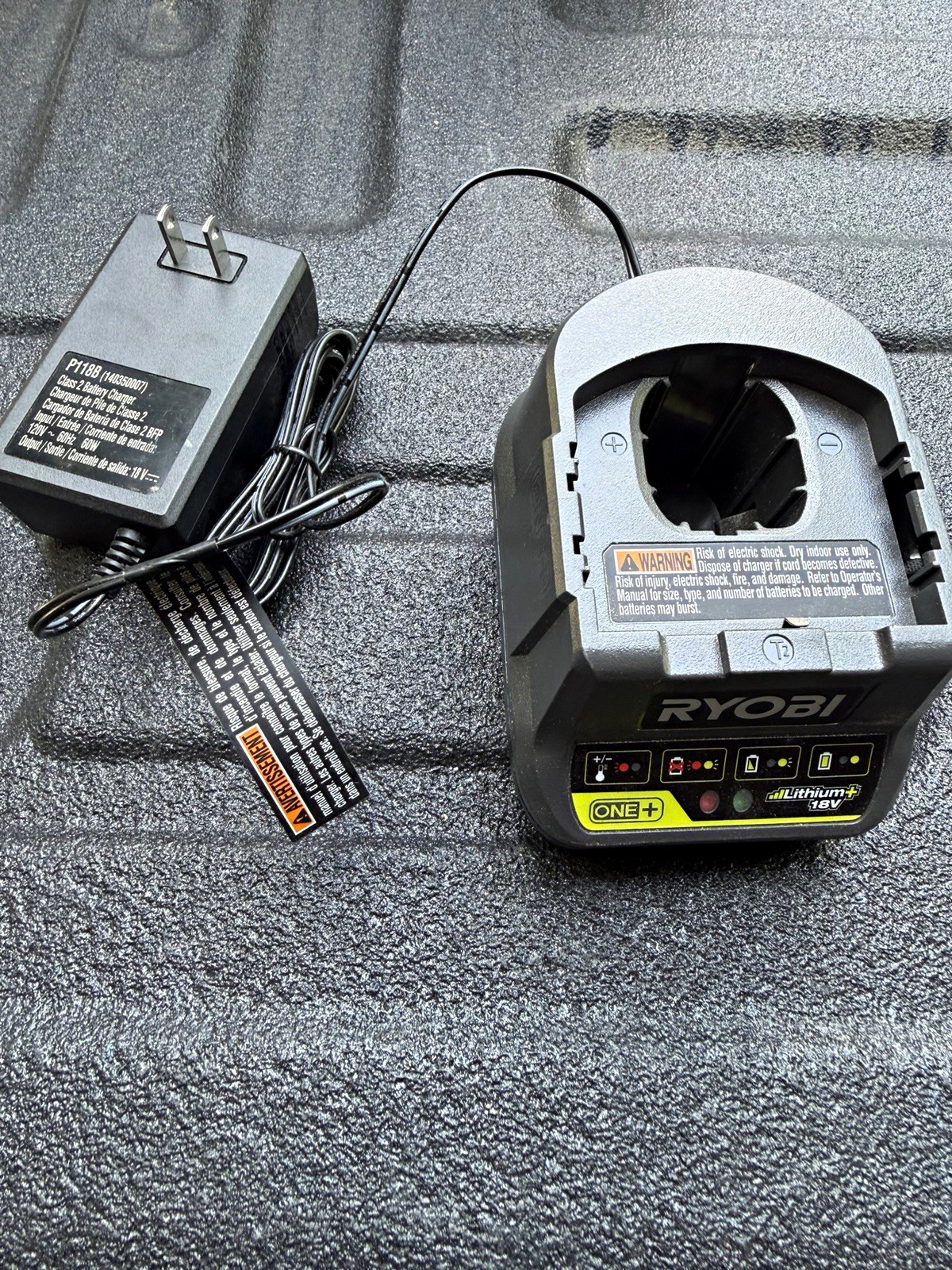 Ryobi ONE+ 18V Lithium+ Battery Charger, Gray, P118B, Charges 1 Battery