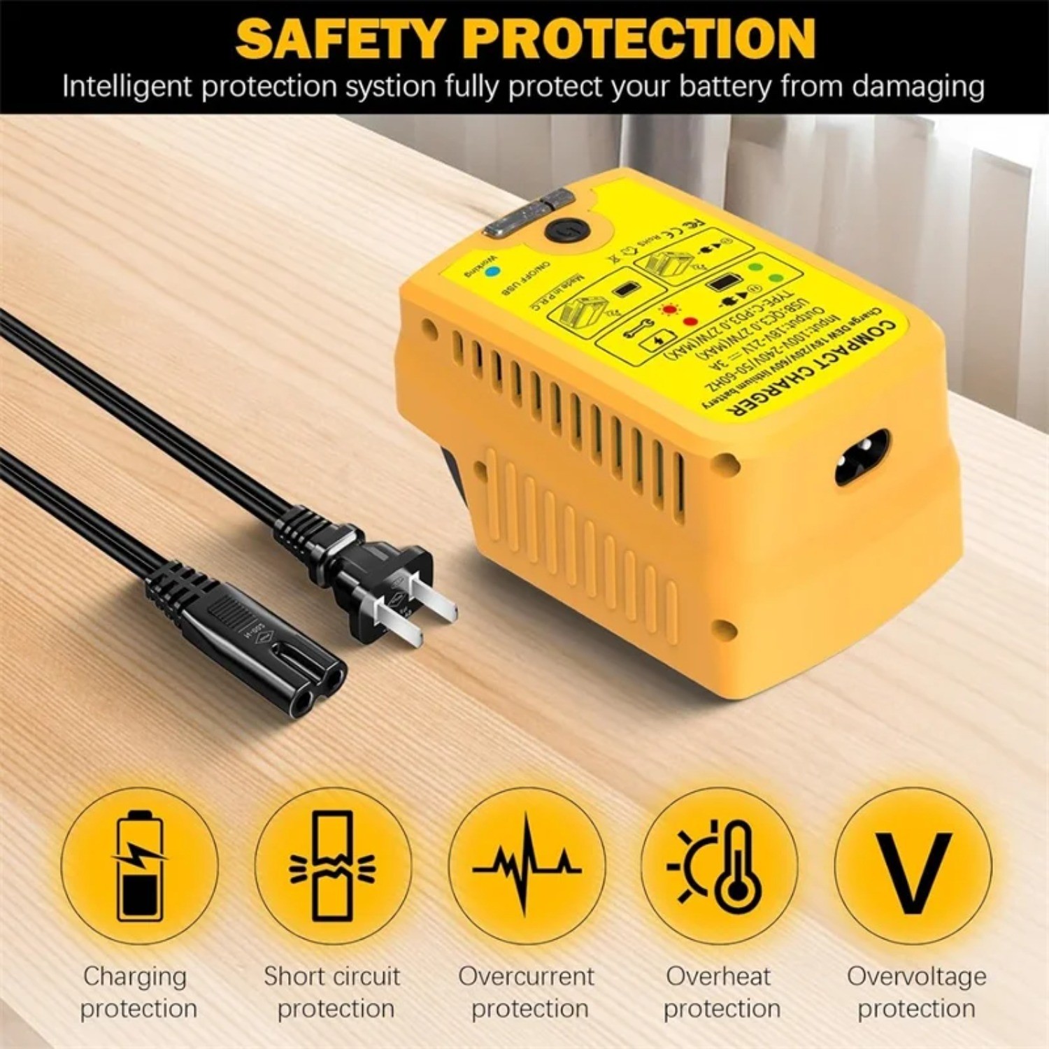 Portable Fast Charger for Dewalt 20V with USB Type -C Output 110V 3A Travel