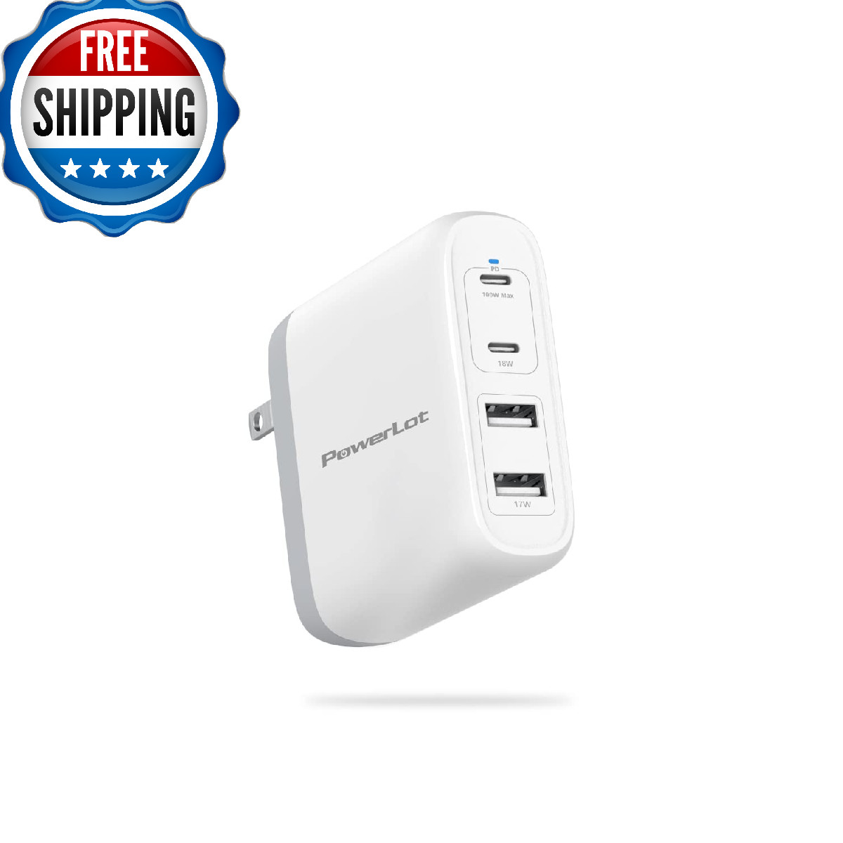 Powerlot 100W Gan Usb-C Wall Charger 2 C Ports A Port 17W Travel Laptop Charger