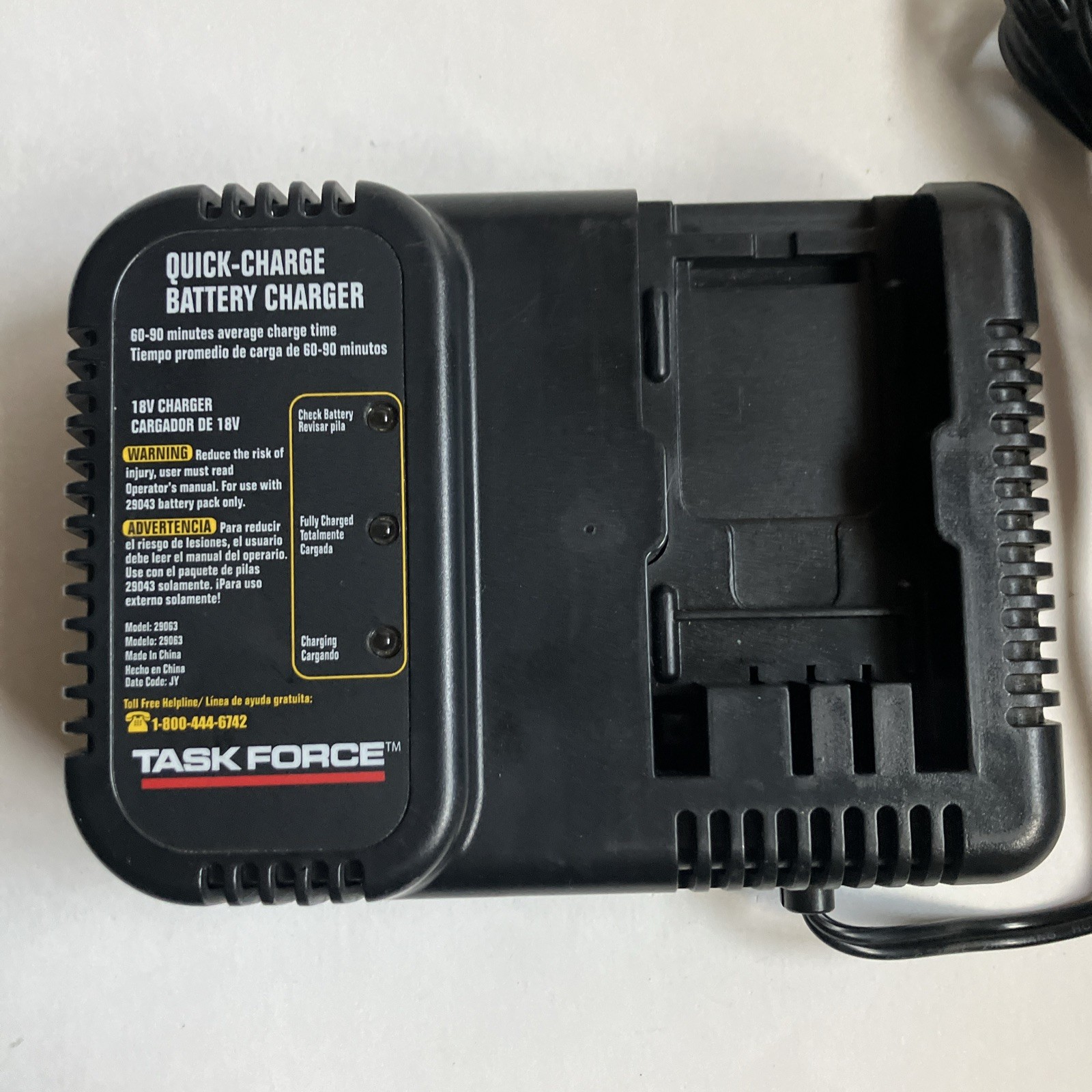 Task Force 29063 18V Fast Quick-Charge 1-1.5 Hr Charger ONLY | FOR 29043