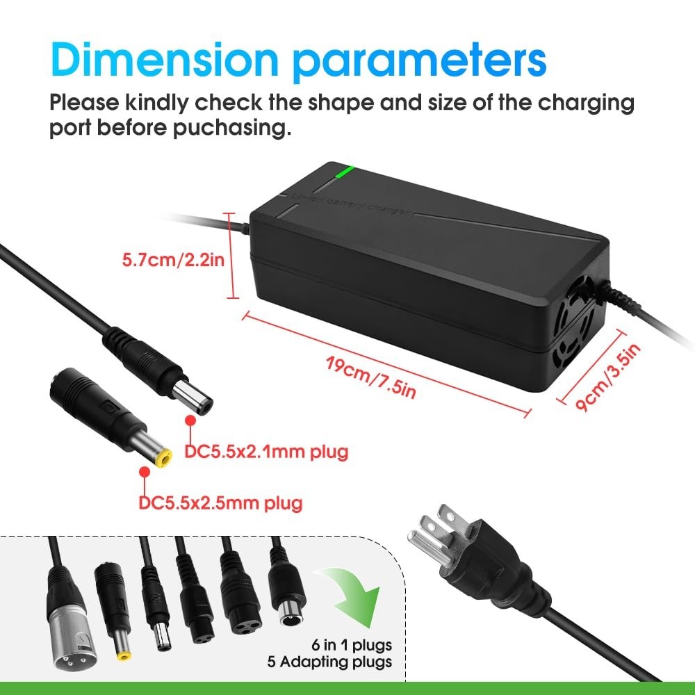 67.2V 5A Multi-Voltage Charger with 6-in-1 Plug for 60V Lithium Batteries – Car,