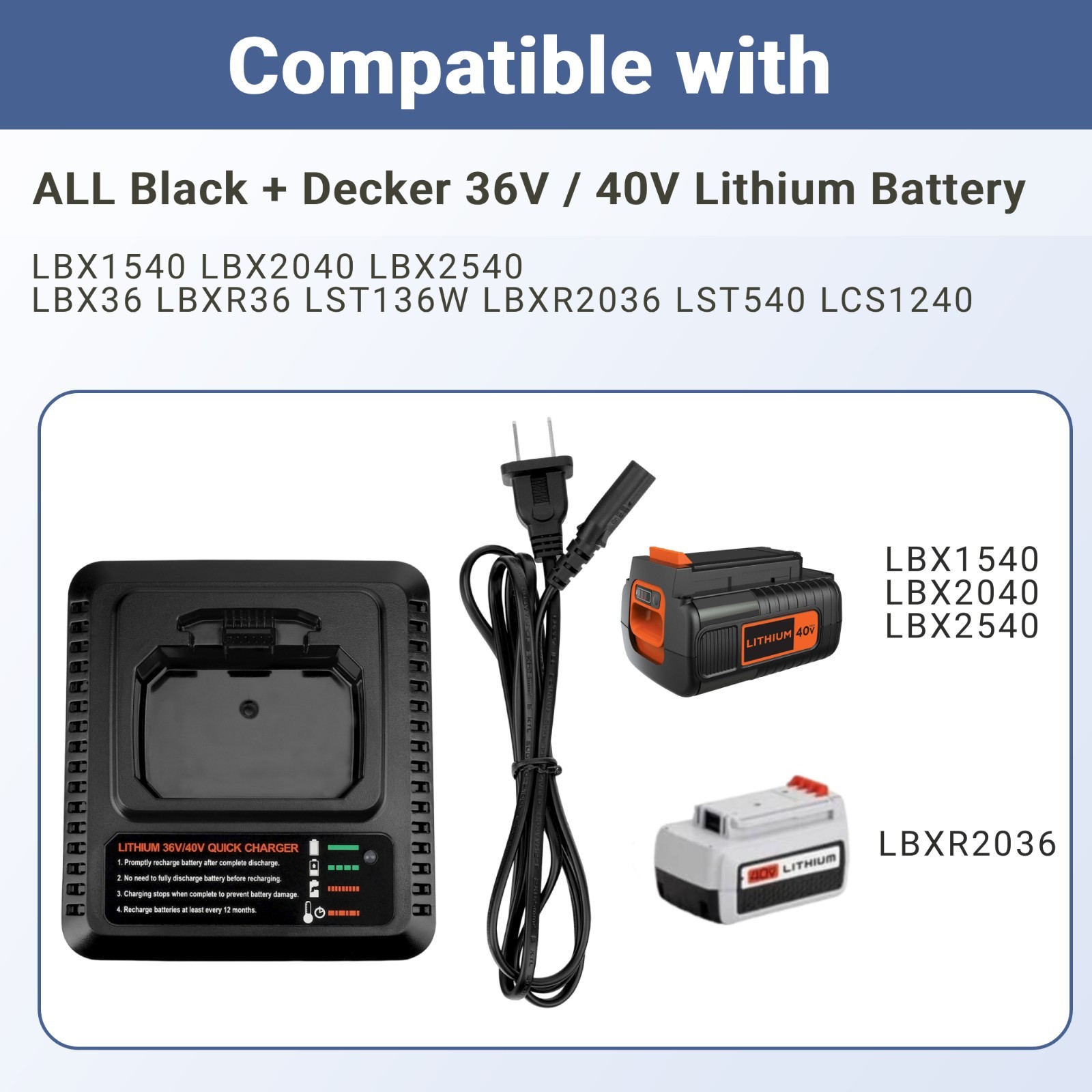 Replace Black & Decker Charger LCS36 LCS40 Compatible with 36V/40V Battery