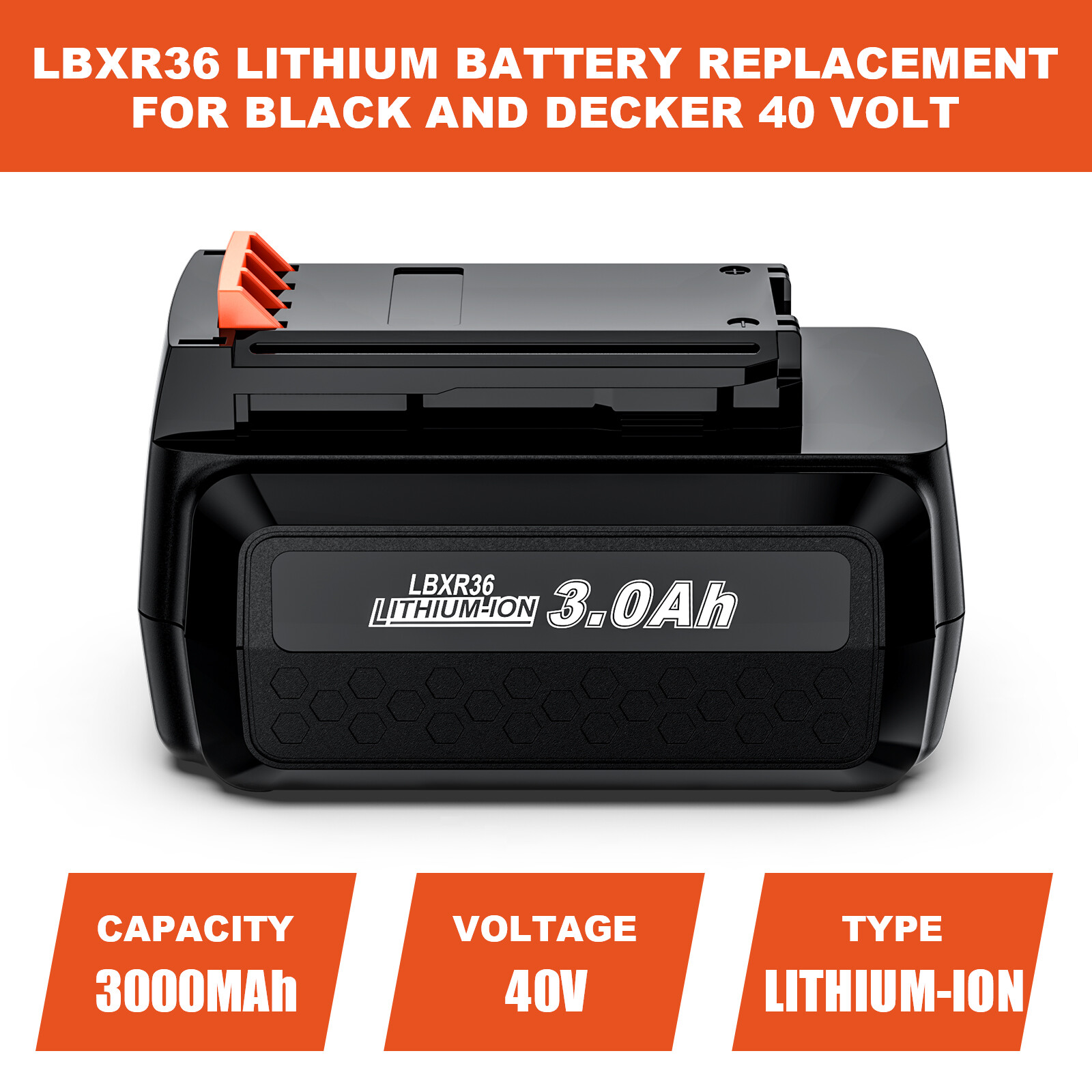 40V For Black and Decker 40 Volt Max Lithium 3AH Battery LBX2040 LBXR36 LST136