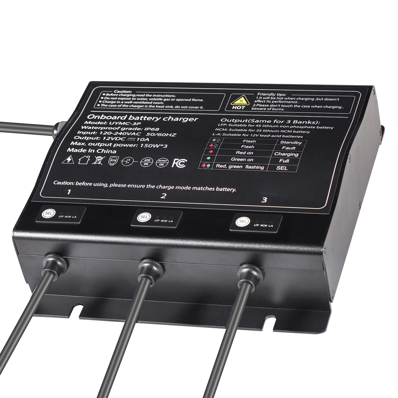 Uimoso 12V 10A 3-Bank Smart Marine Battery Charger, Waterproof for Boats and RVs