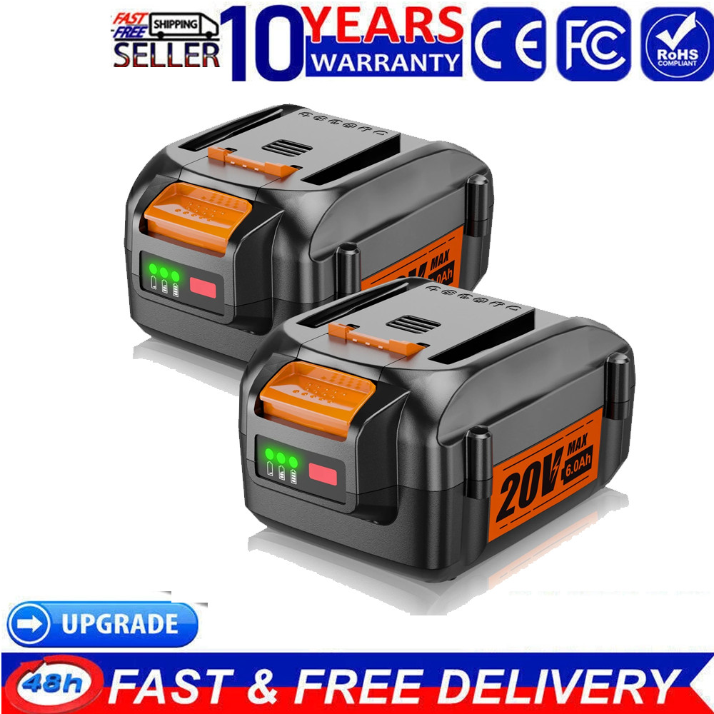 2X 20V 6.0Ah For WORX MAX Extend Li-Ion Battery WA3520 WA3525 WA3575 WG155 WG540