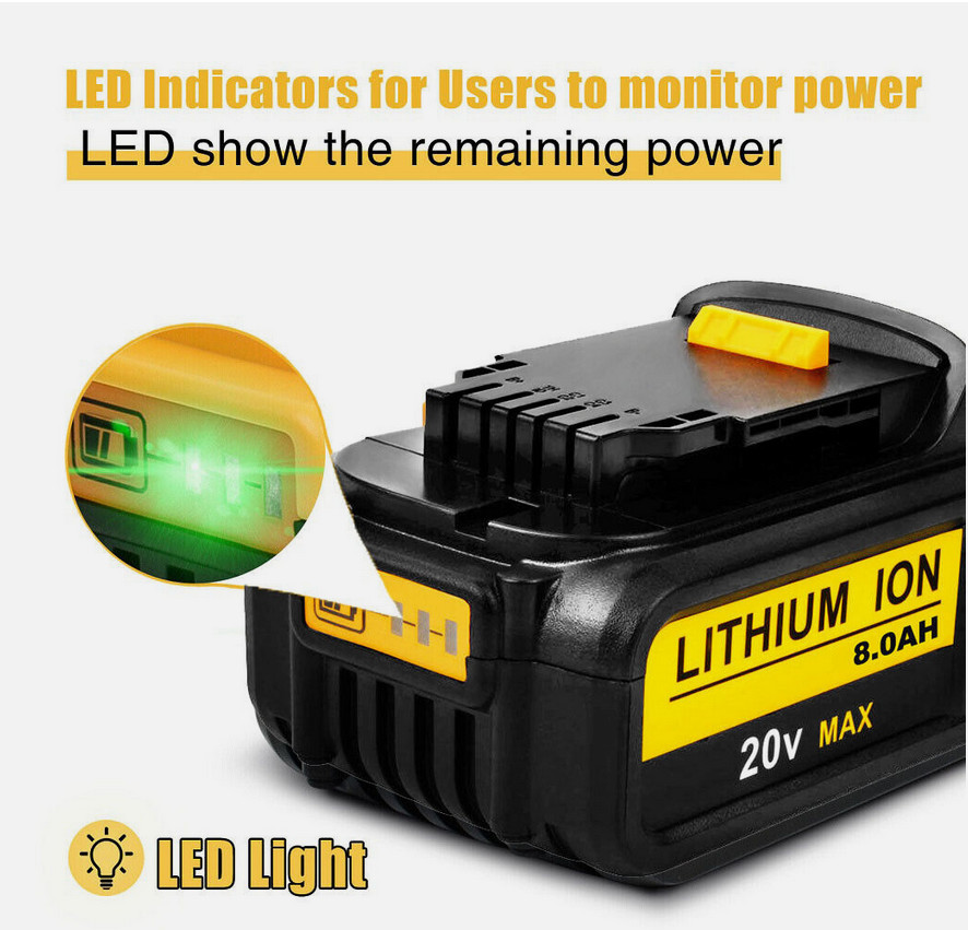 For DeWalt 20V 20 Volt Max 8.0AH 9AH Lithium Battery DCB206-2 DCB205 DCB200-2 US