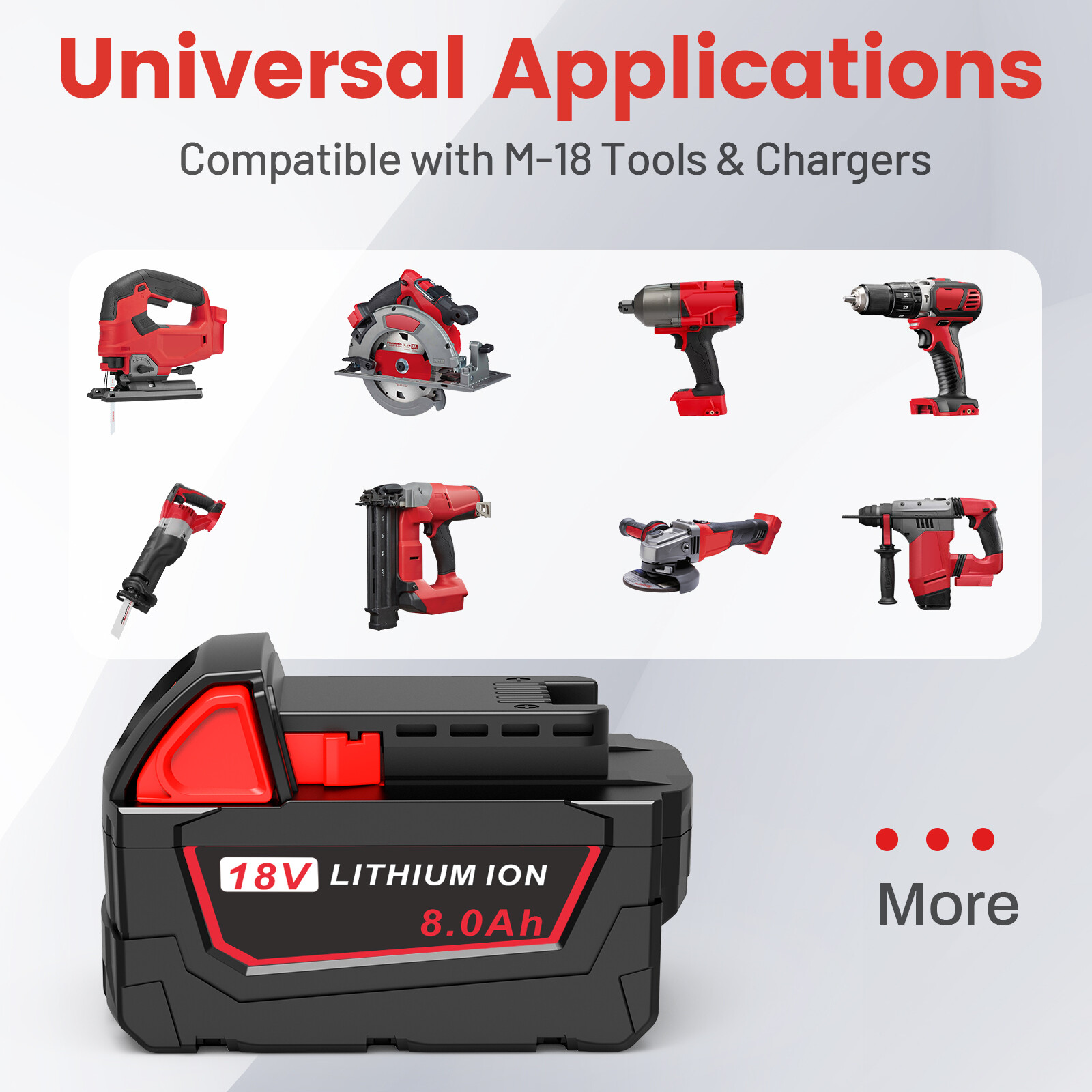 8.0Ah 6.0Ah For M18 Battery For MILWAUKEE Cordless LITHIUM-ION 48-11-1860 Tools