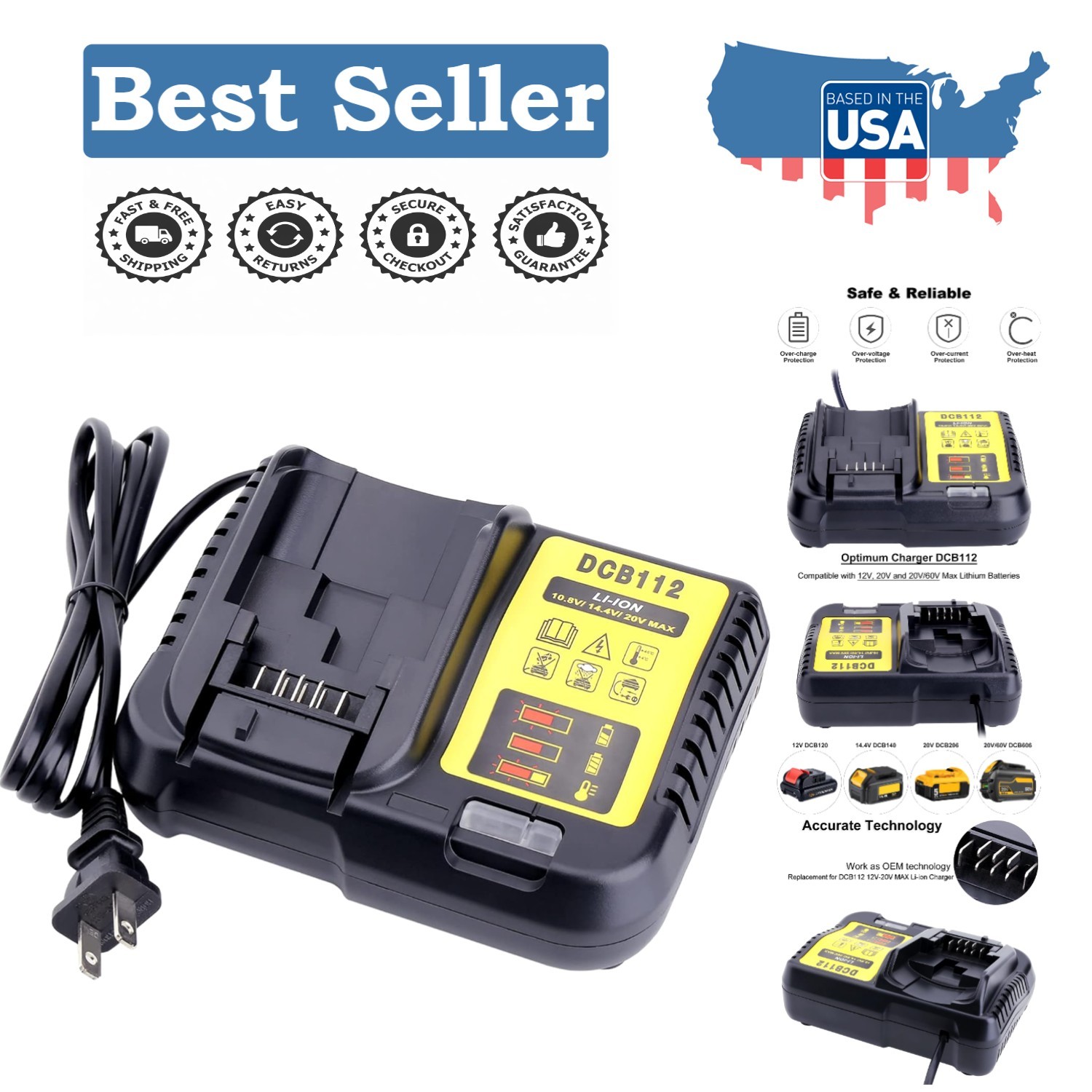 2A Fast 20V Max Charger – Lightweight & Compatible with DeWalt Battery Systems