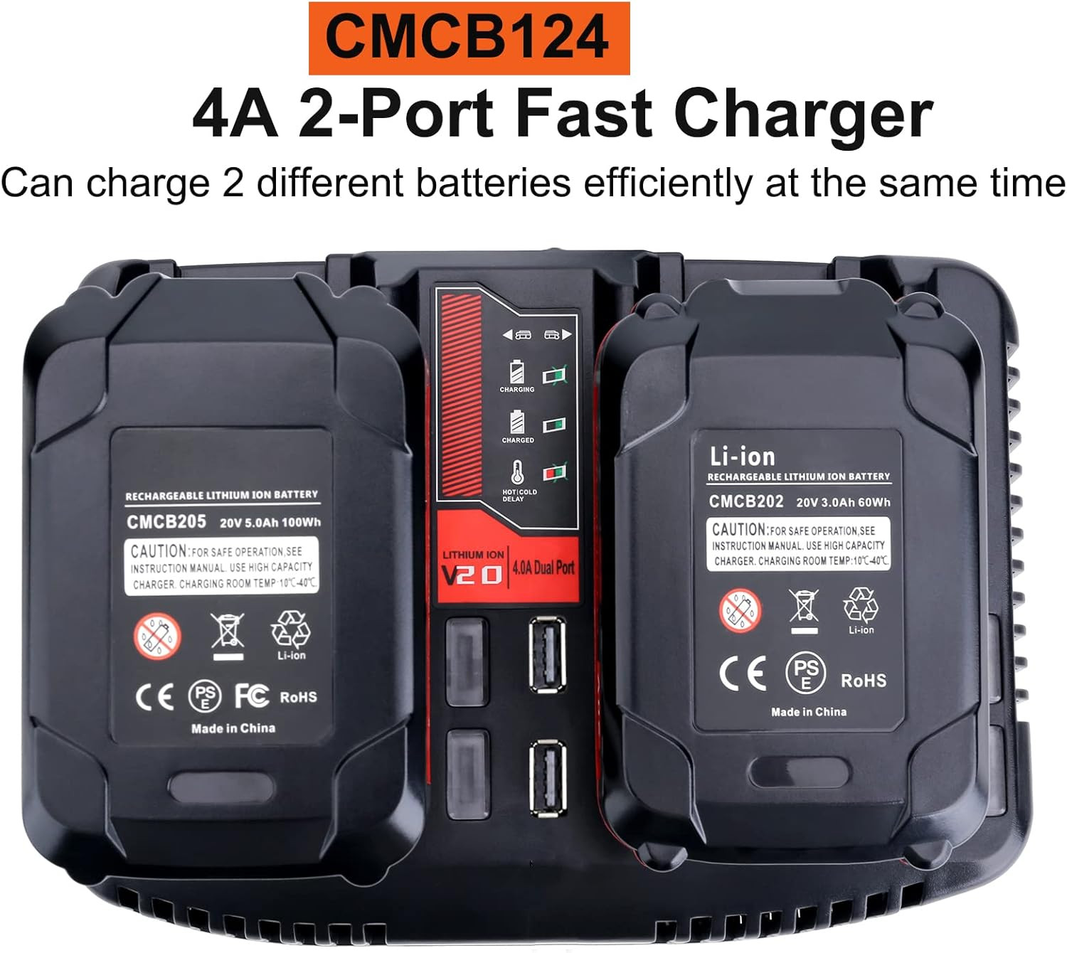 CMCB124 Dual Port V20 Battery Fast Charger Replacement for Craftsman 20V MAX V20