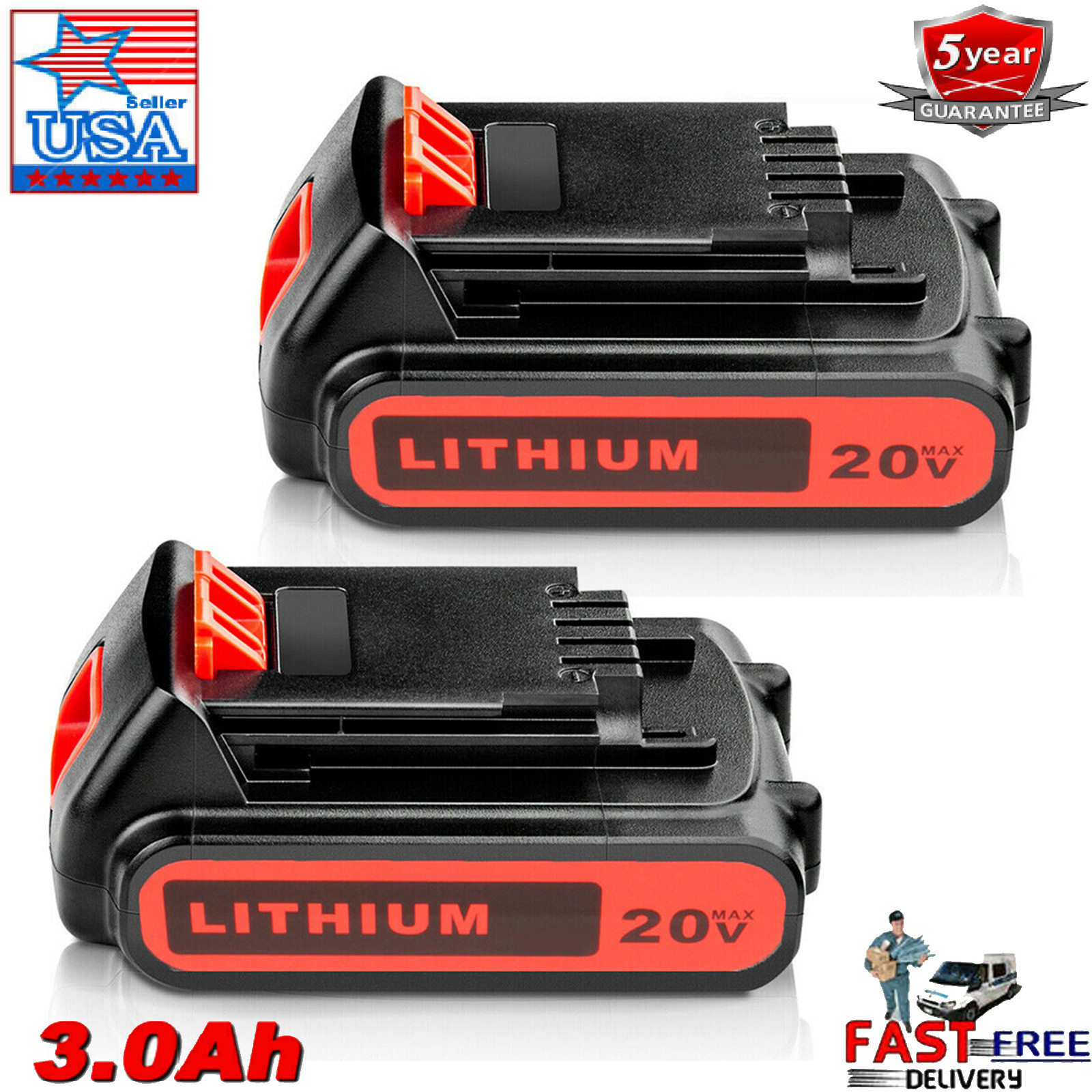 2-Pack 3.8Ah For Black & Decker 20V MAX Lithium-ion Battery LBXR20 LBXR2020 LB20