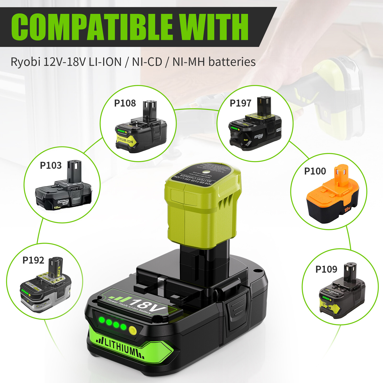 P117 Battery Charger For RYOBI P108 18V One Plus High Capacity Lithium Charger