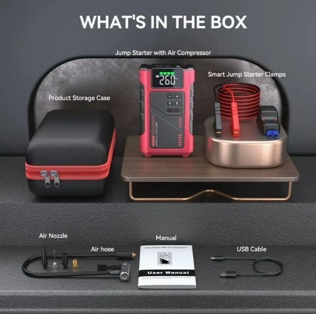 3500A Portable Wireless Jump Starter & Air Compressor 12V 8.0L Gas/1.72gal Diese