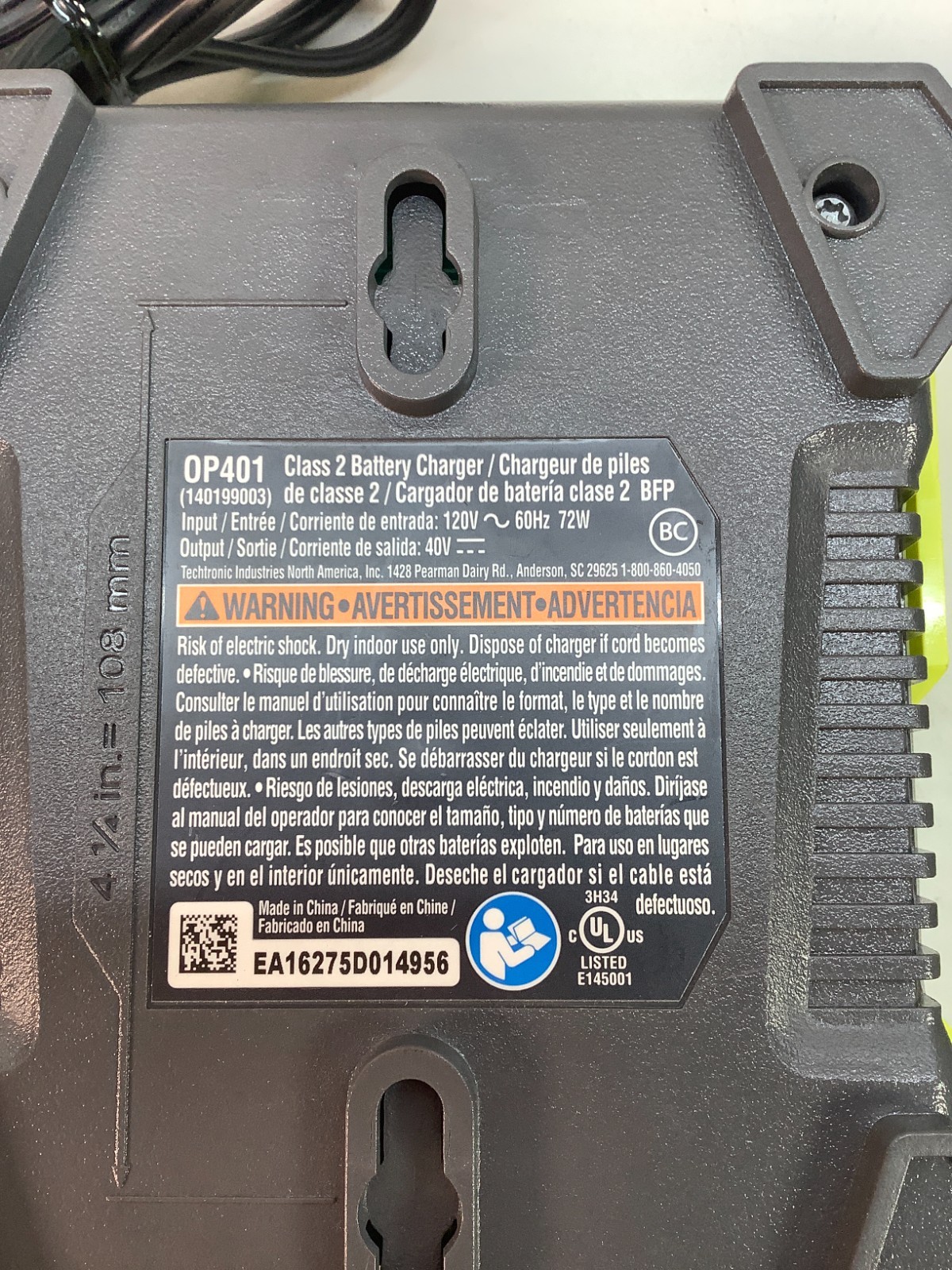 Lot of 3 Ryobi OP401 40V Lithium Battery Chargers OEM Tested Working