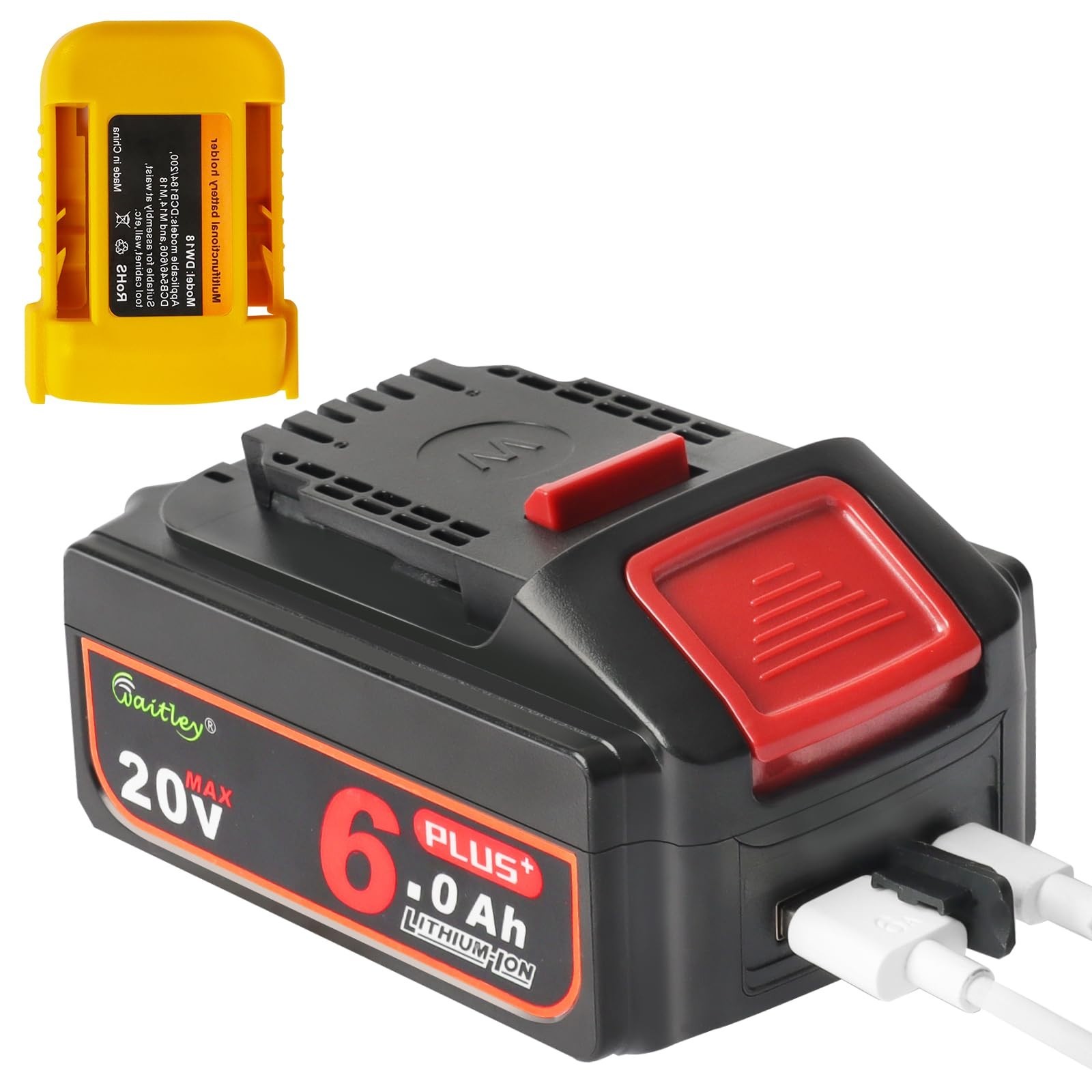20V 6A Plus Battery Compatible with Dewalt Cordless Tools, USB & Type-C Fast Cha