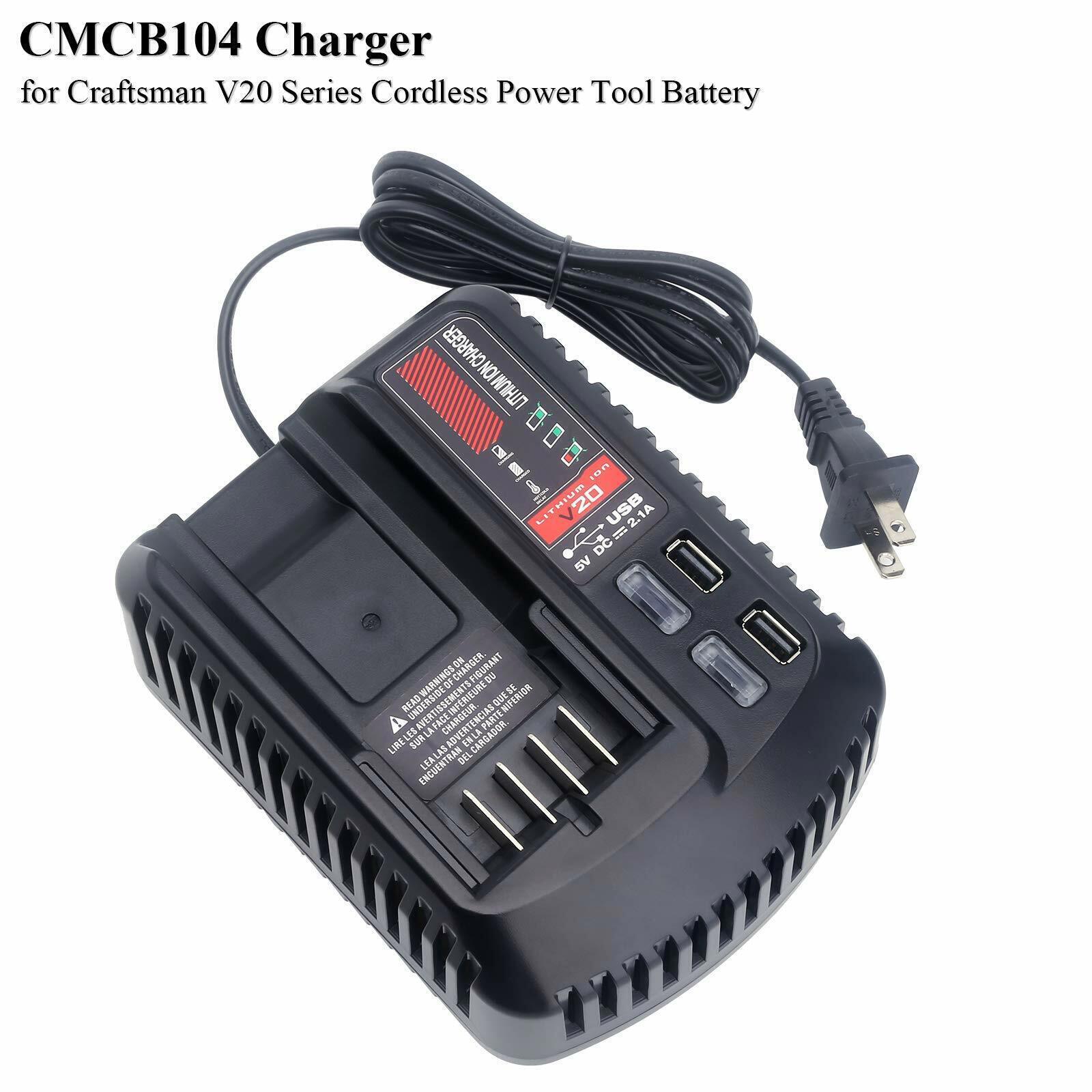 Fast Battery Charger for Craftsman V20 Lithium Battery CMCB202 CMCB204 CMCB201