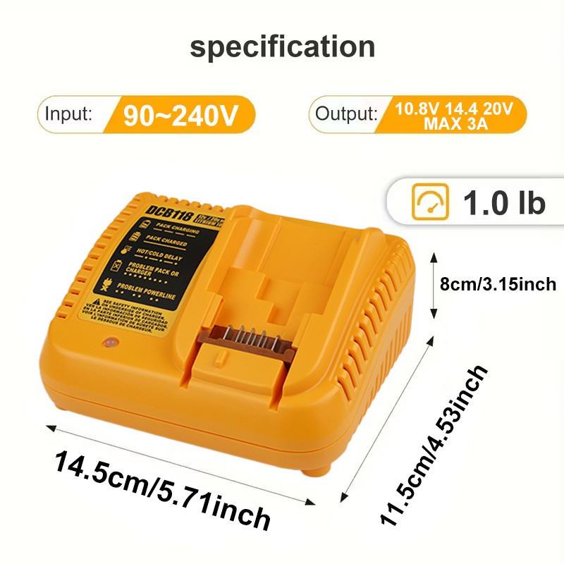 3A Fast Charger for DeWALT 12V 20V MAX Lithium Battery Charger DCB118 DCB112
