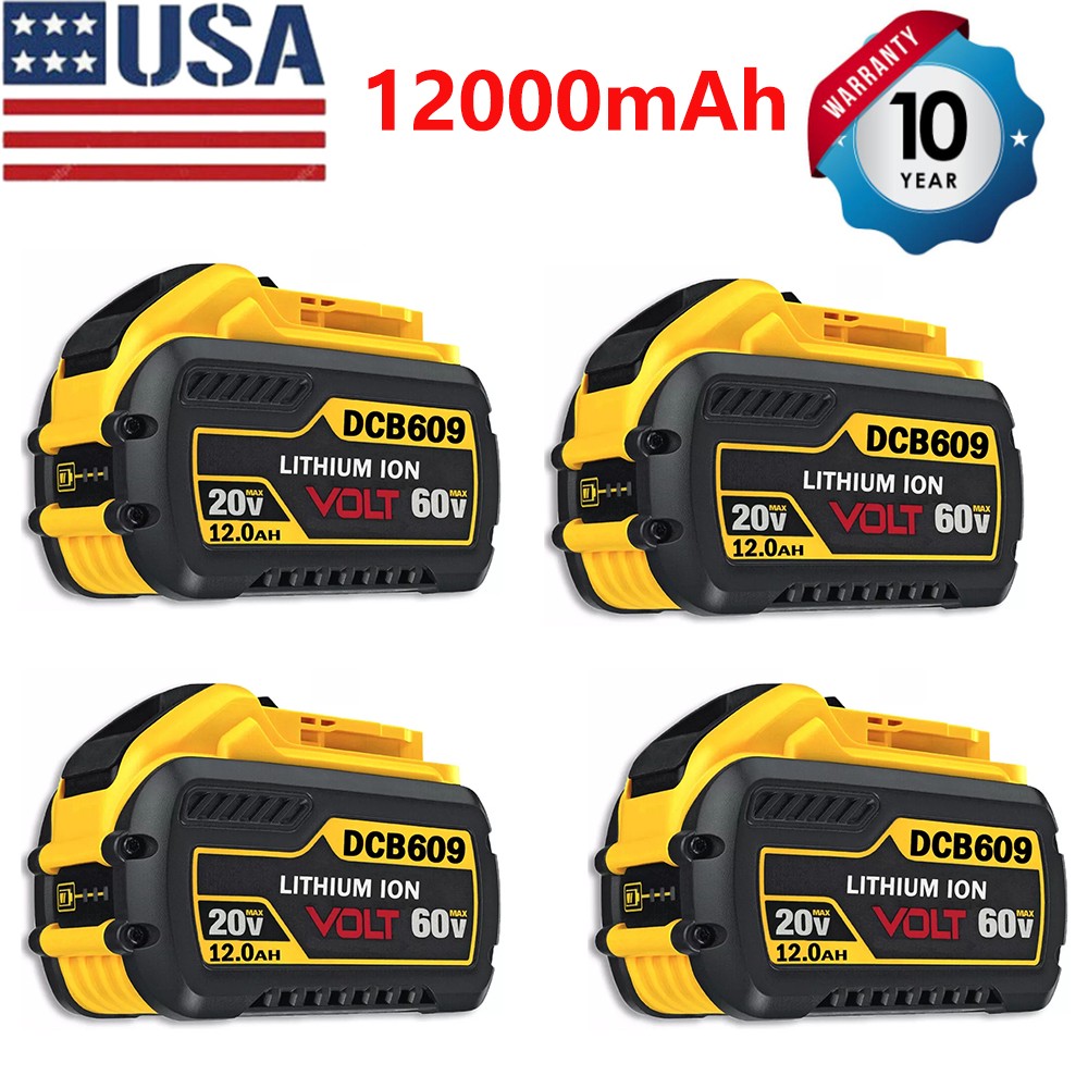 4PCS 12Ah 20V/60V MAX Replacement for DEWALT Battery Lithium DCB606 DCB609 Tool~