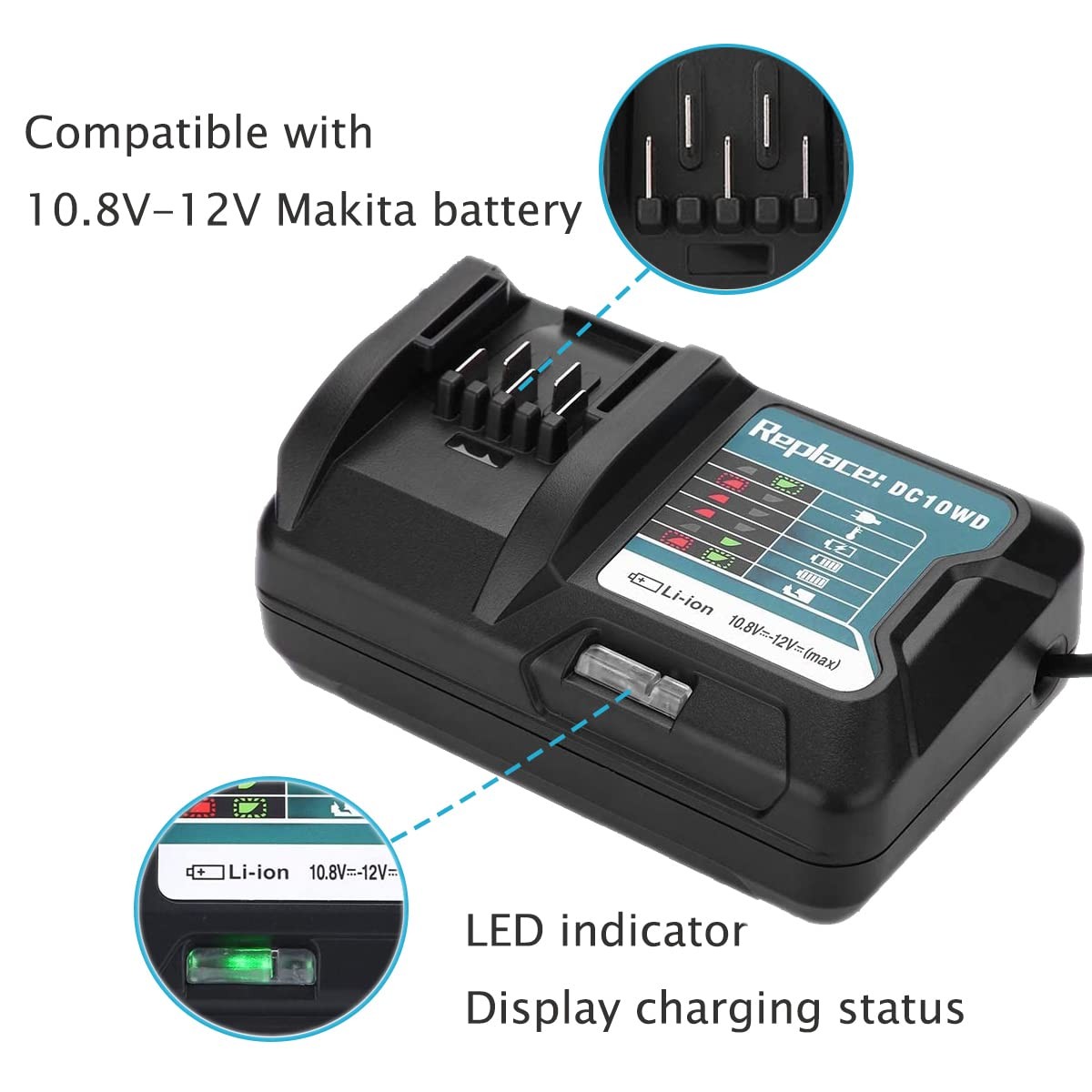 Qczred 2X 12V 2.0 Ah Bl1021B Battery Dc10Wd Charger Replace For Makita Bl1016