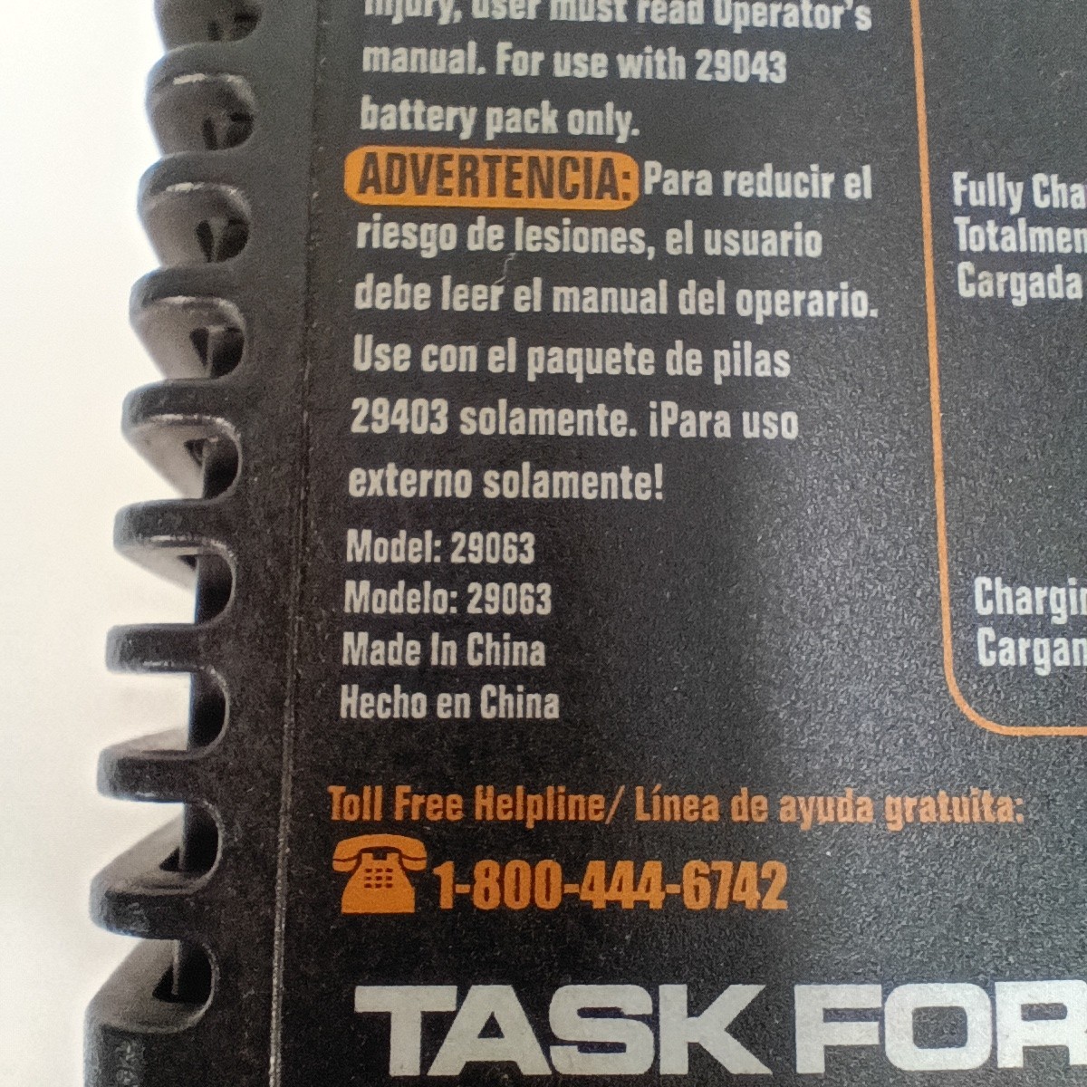 Task Force 29063 18V Fast Charger ONLY