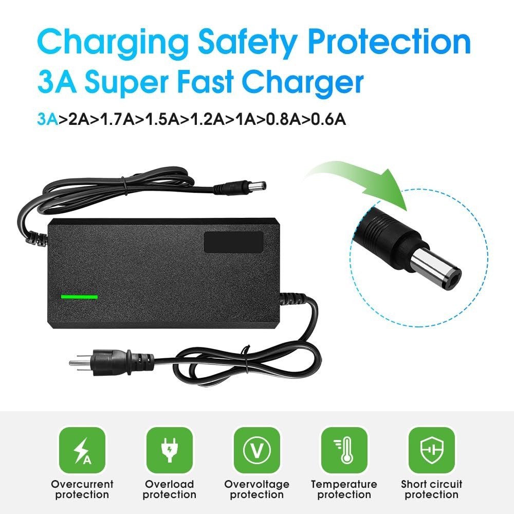 58.8V 3A Charger with 6-in-1 Plug for 52V Lithium Batteries – Car, Truck, Lawn M