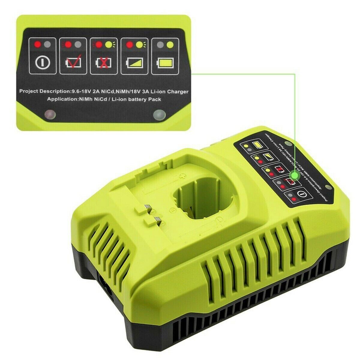 1-2Pack Replace for Ryobi Battery/Charger 18V PLUS 4.8Ah NIMH P100 13022 ABP1801