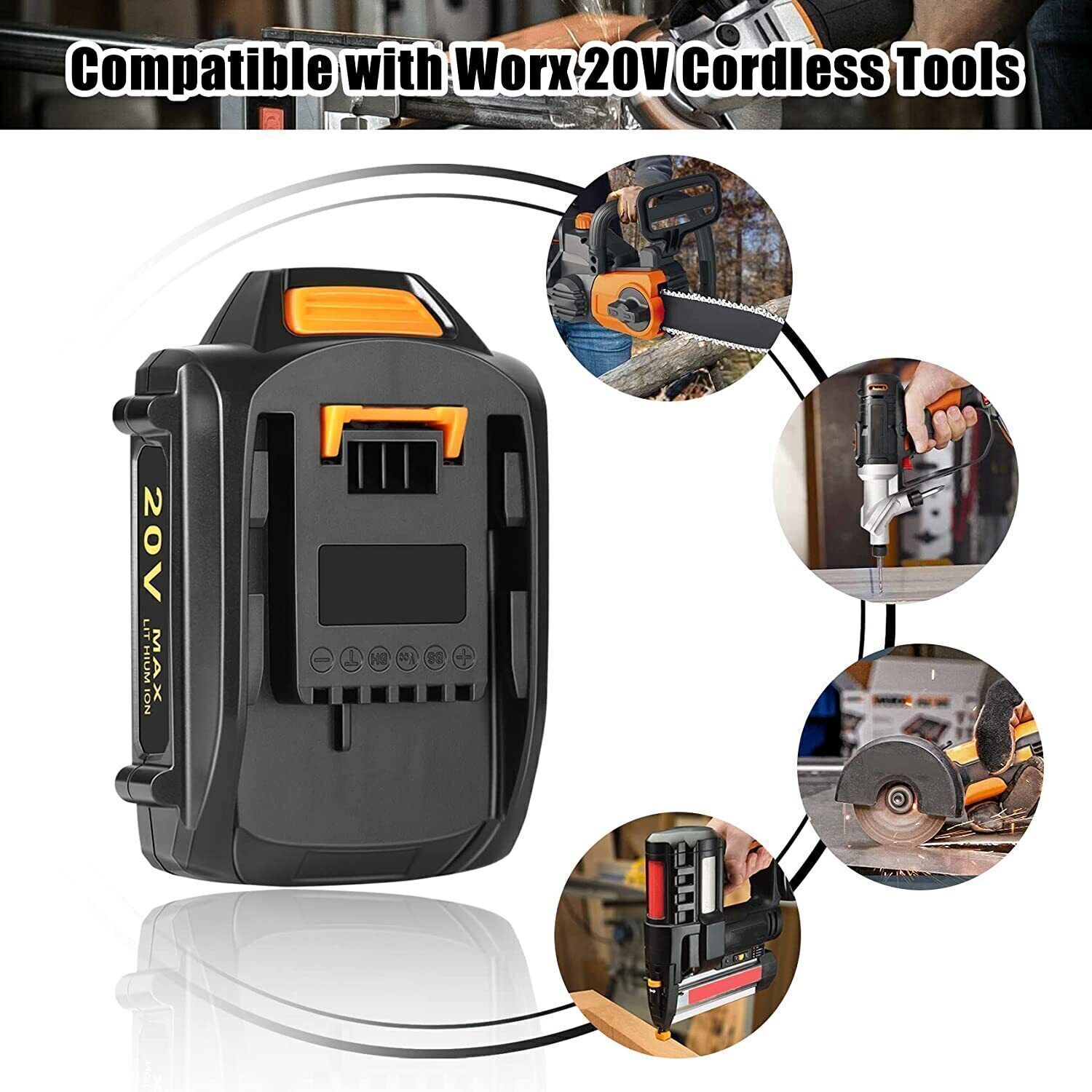 20V 8.0AH MAX Extend Lithium For WORX Battery 20Volt WA3520 WA3525 WA3575 WG155