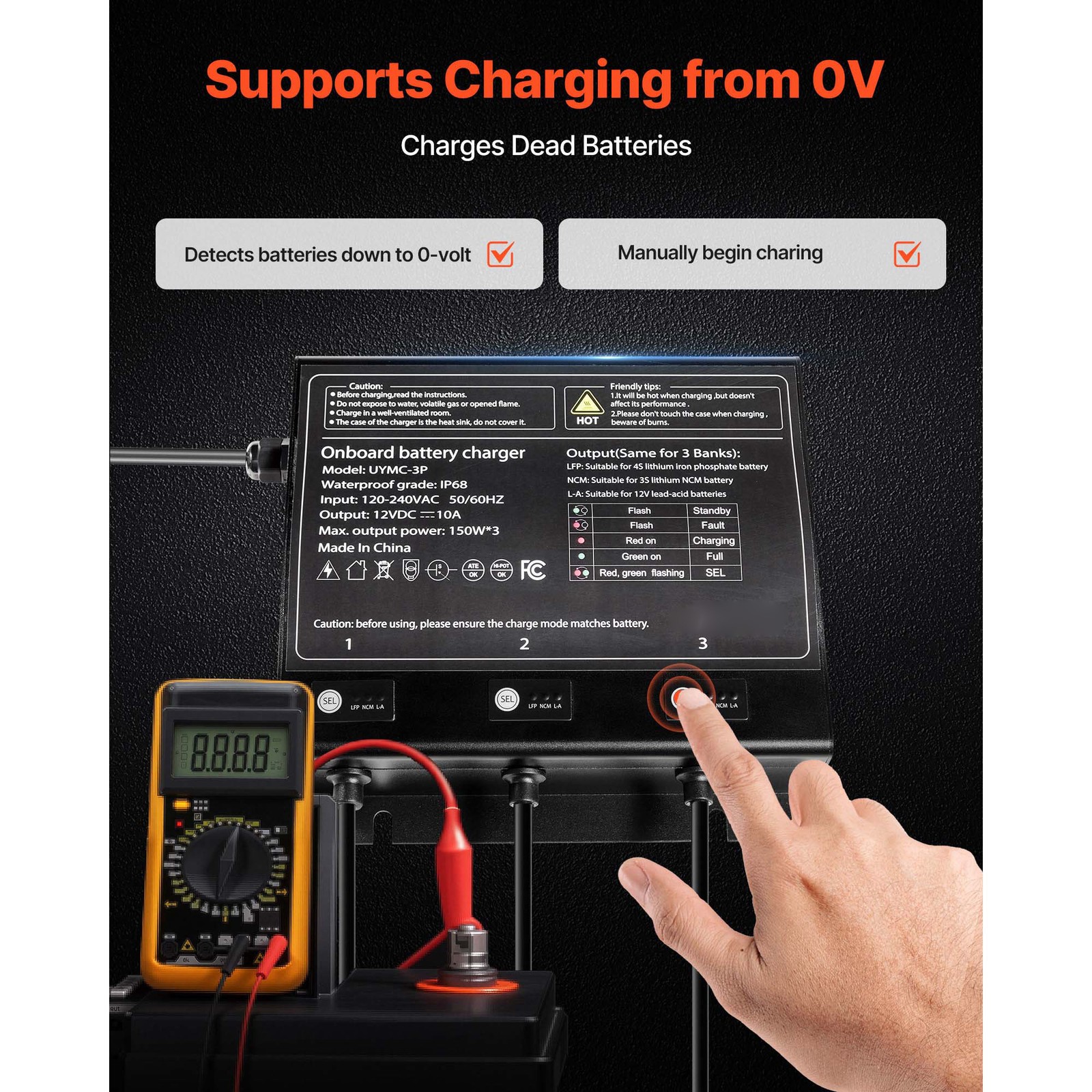 Uimoso 12V 10A 3-Bank Smart Marine Battery Charger, Waterproof for Boats and RVs