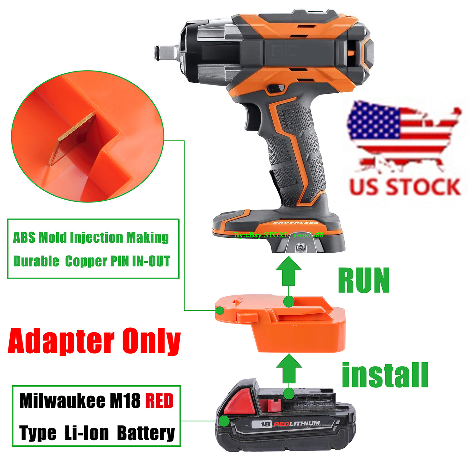 1 fits Milwaukee M18 RED/XC Battery To for Ridgid 18V Impact Driver Tool Adapter