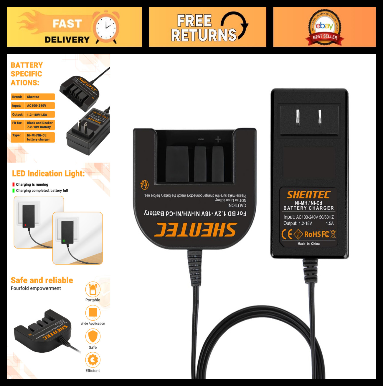 Universal 1.2V-18V Battery Charger for Power Tools, Fast Charging, Versatile Use