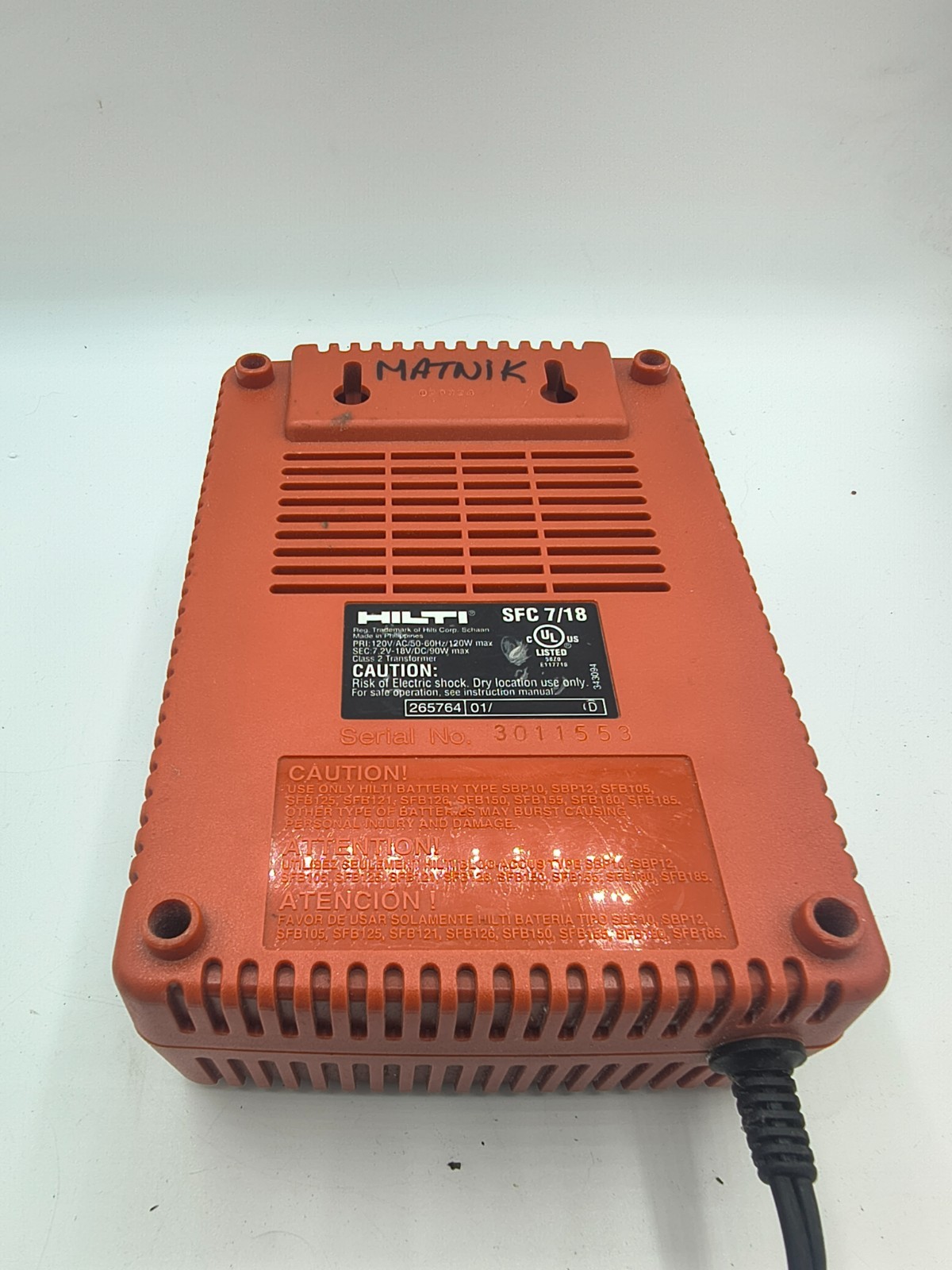 Hilti Fast Battery Charger Conditioning Mode SFC 7/18 for NiCd NiMh SFB Pack A5