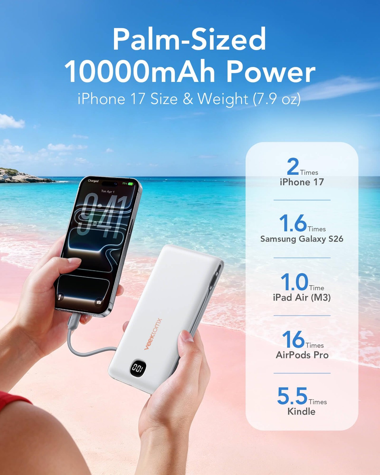 Veektomx Portable Charger Built In Cables 10000Mah Power Bank For Iphone Ac