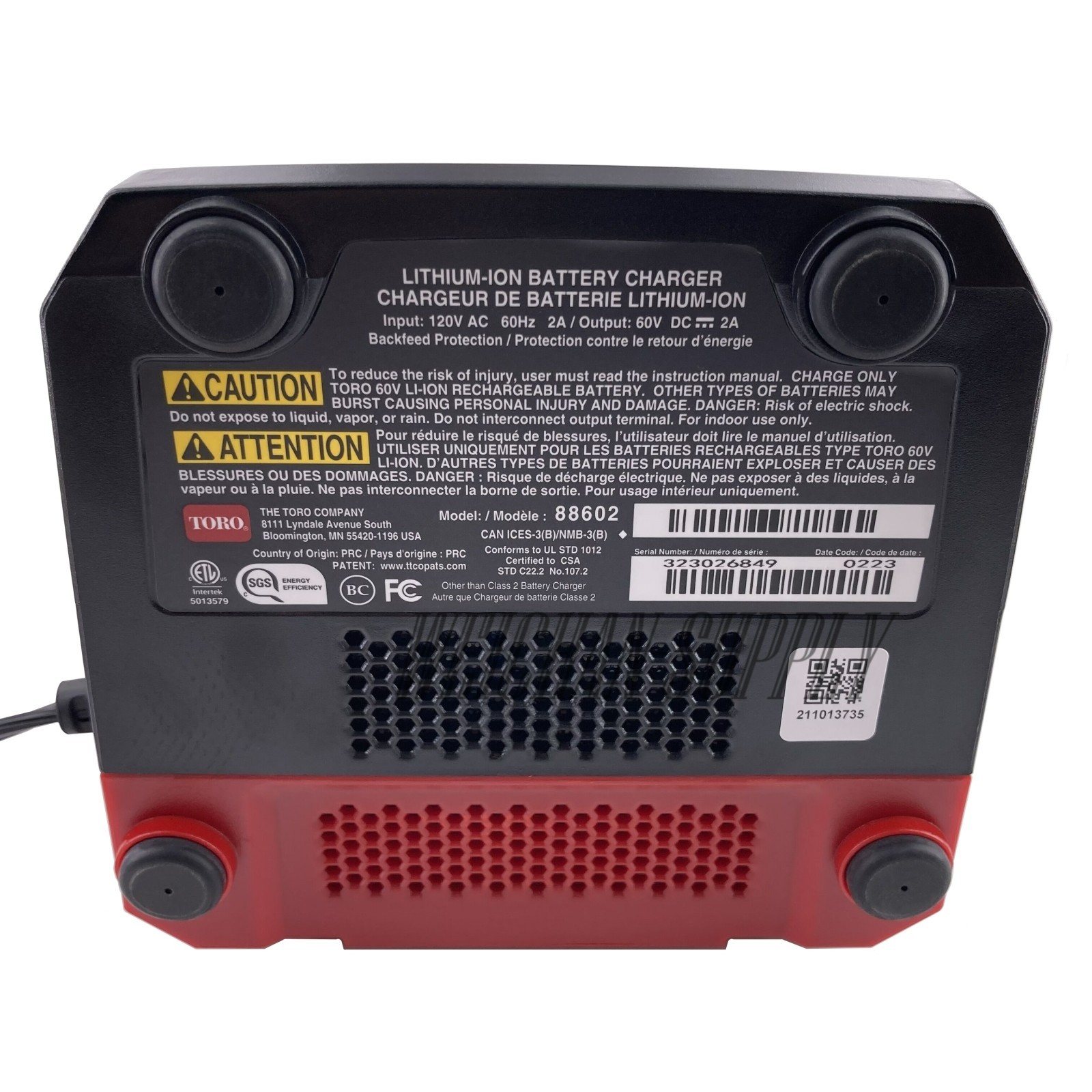 OEM Charger 88602 For Toro Flex-Force Power System 60V Battery 88620 88625 88675