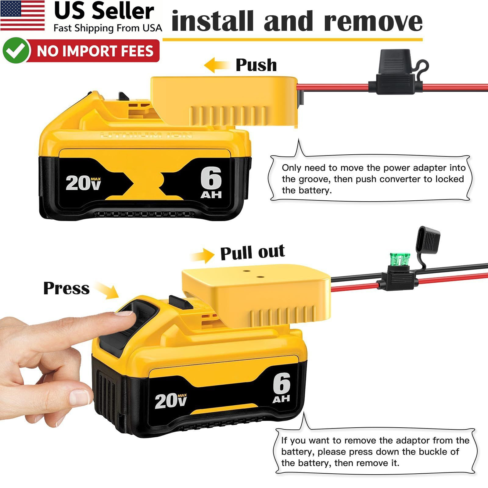 KOEZEOI Power Wheels Adapter for Dewalt 20V Battery 1-Pack, Yellow