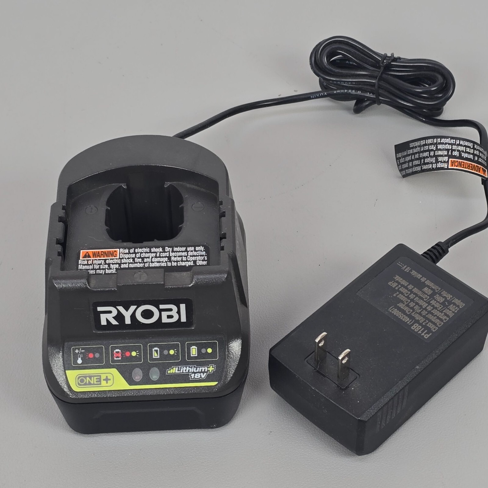 Ryobi One+ P118B 18V Power Tool Lithium Ion Battery Charger W/ Power Adapter