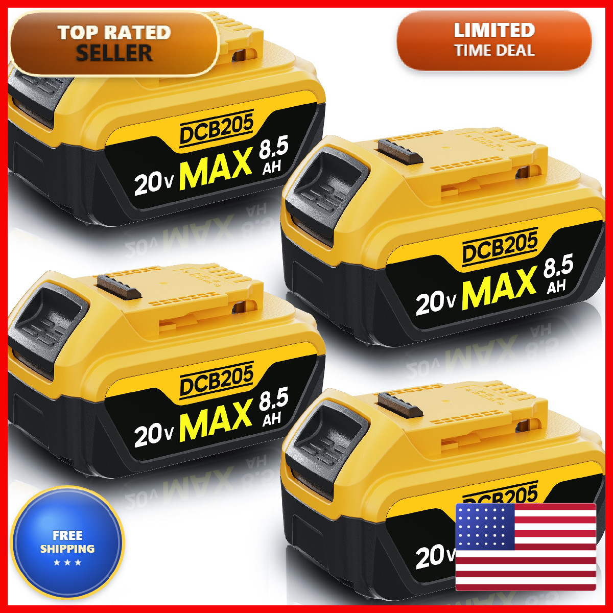 Velgonyx 4 Pack 8.5Ah Replacement Compatible For Dewalt 20V Max Battery High