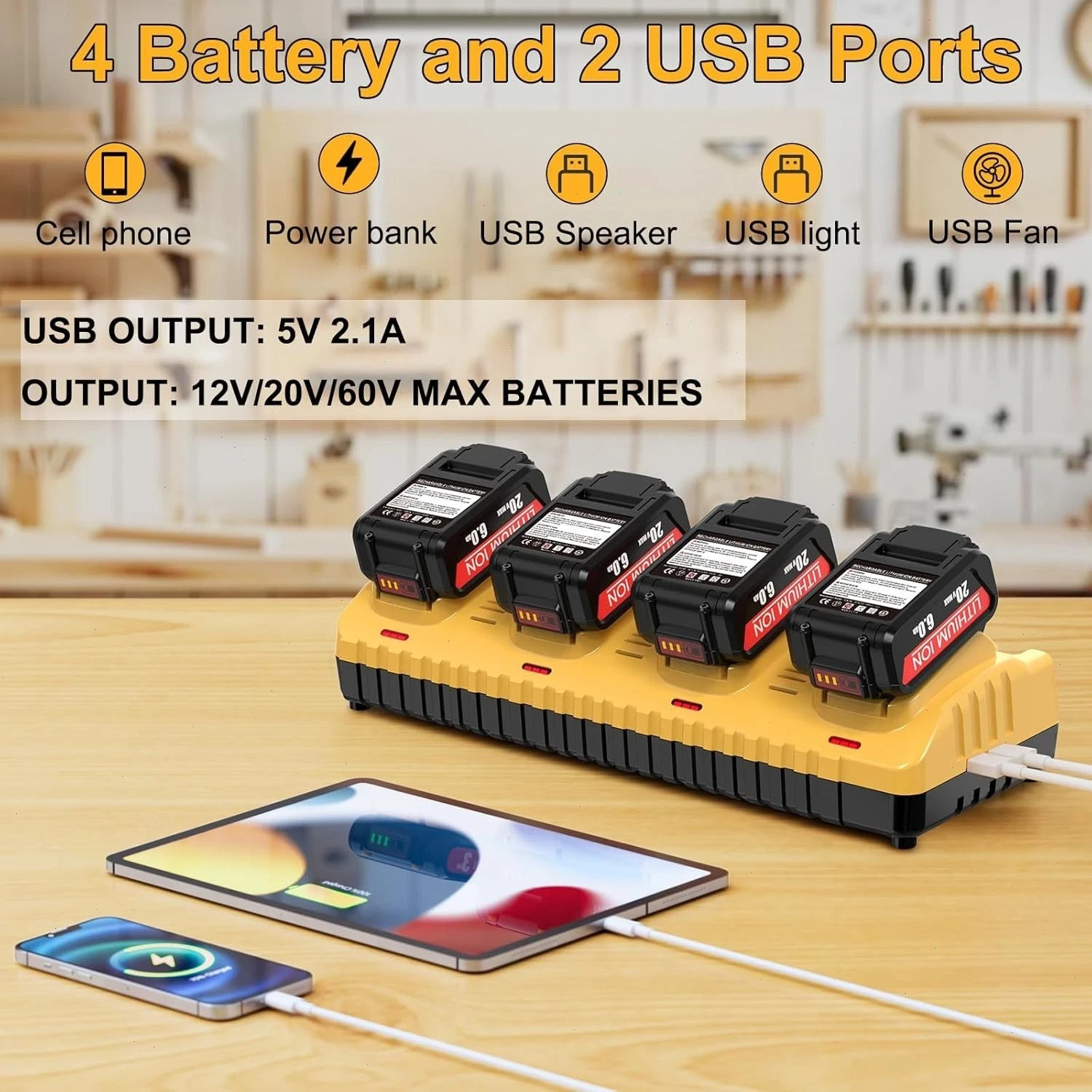 For Genuine DEWALT 4-Port DCB104 Fast Charger 12V/20V Lithium DCB184 XR Battery