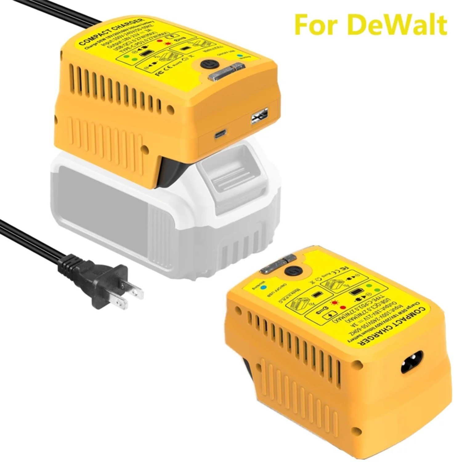 Portable Fast Charger for Dewalt 20V with USB Type -C Output 110V 3A Travel