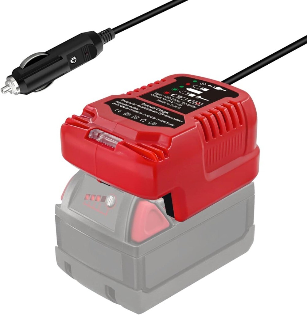 Mini Car Charger for Milwaukee 18V Li-ion Battery Portable Use on Car Cigarette