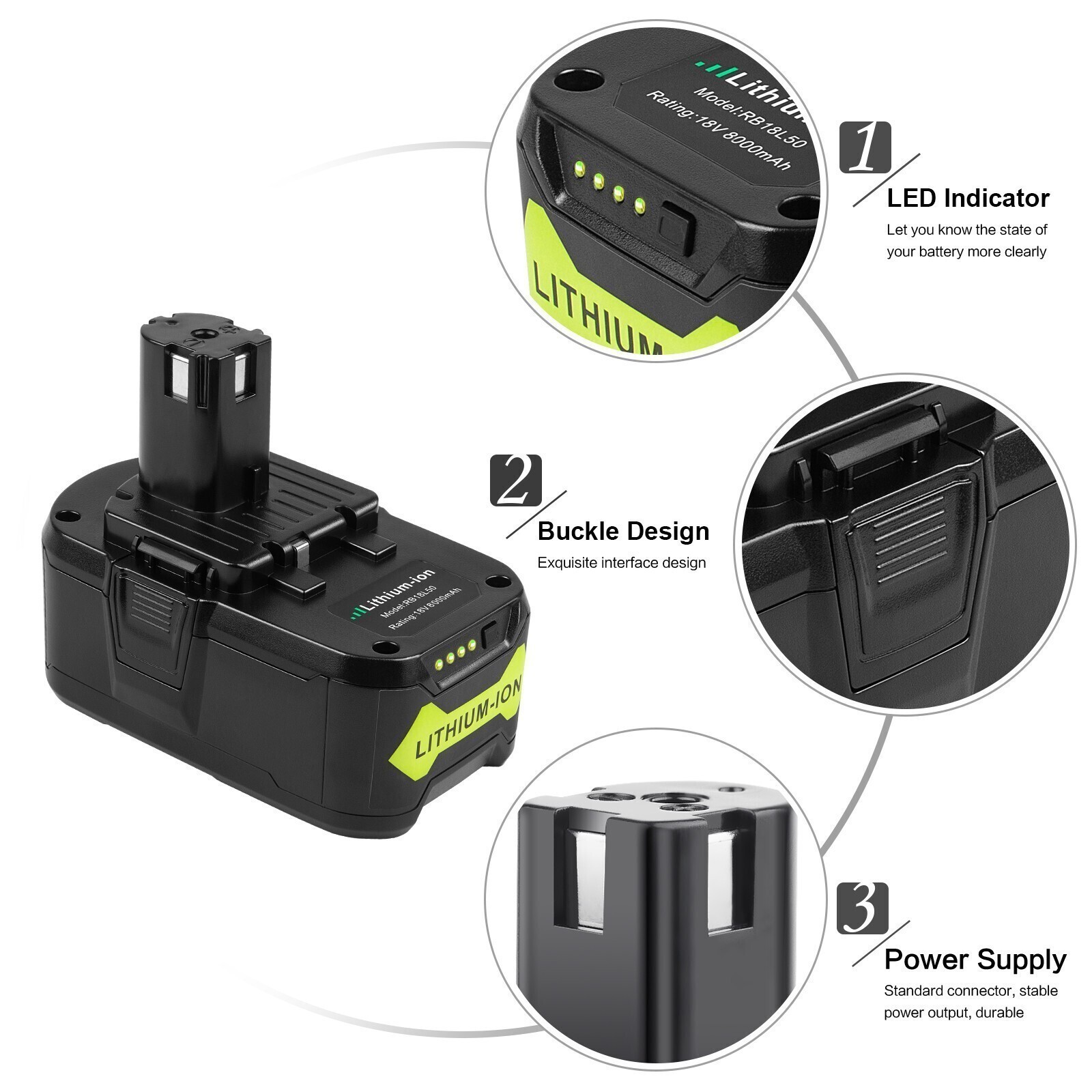 18V For RYOBI P108 For One & Plus High Capacity 8.0Ah Li-Ion Battery / Charger