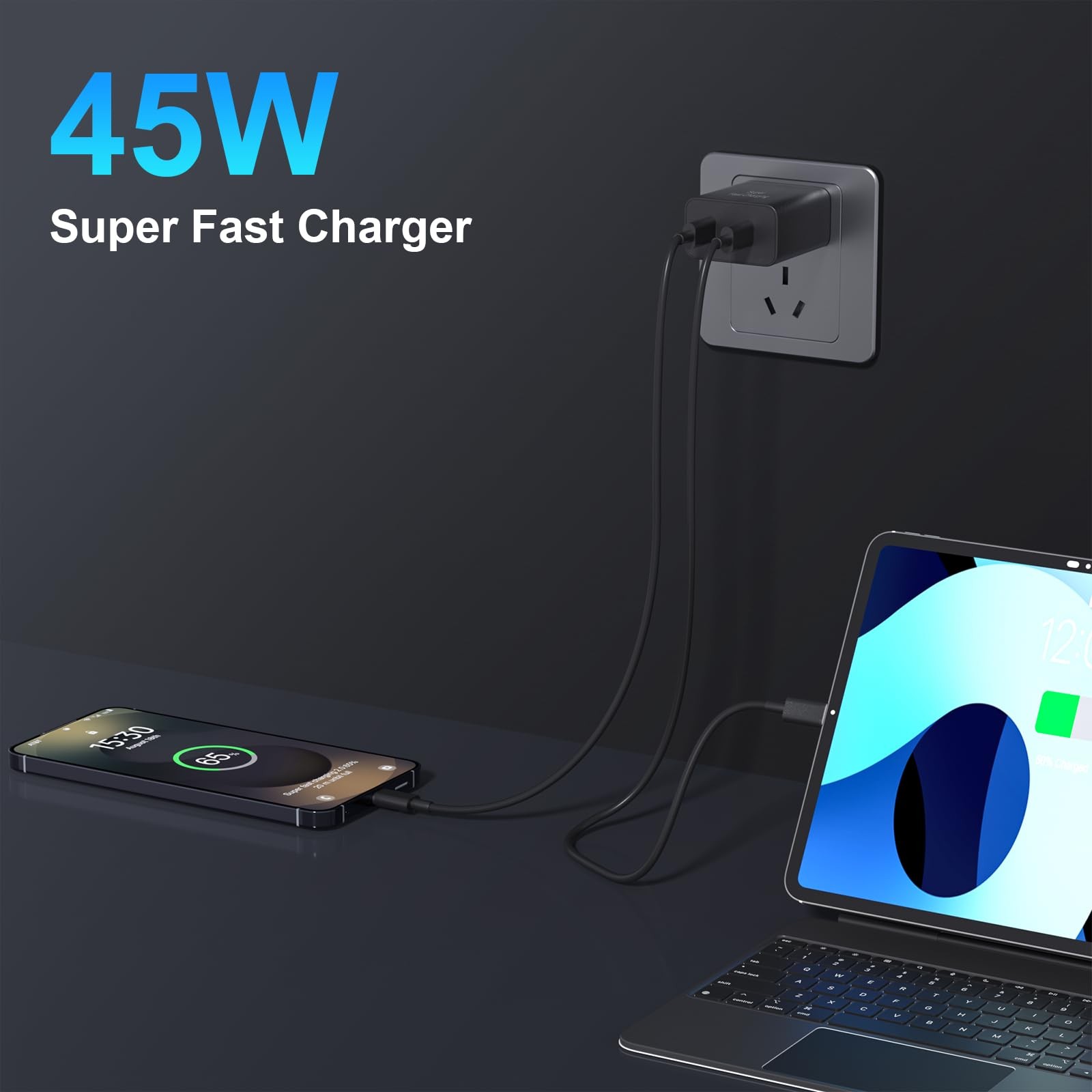 Niubil 45W 2Pack Super Charger Usb C Dual Port Android Phone Charger Type C