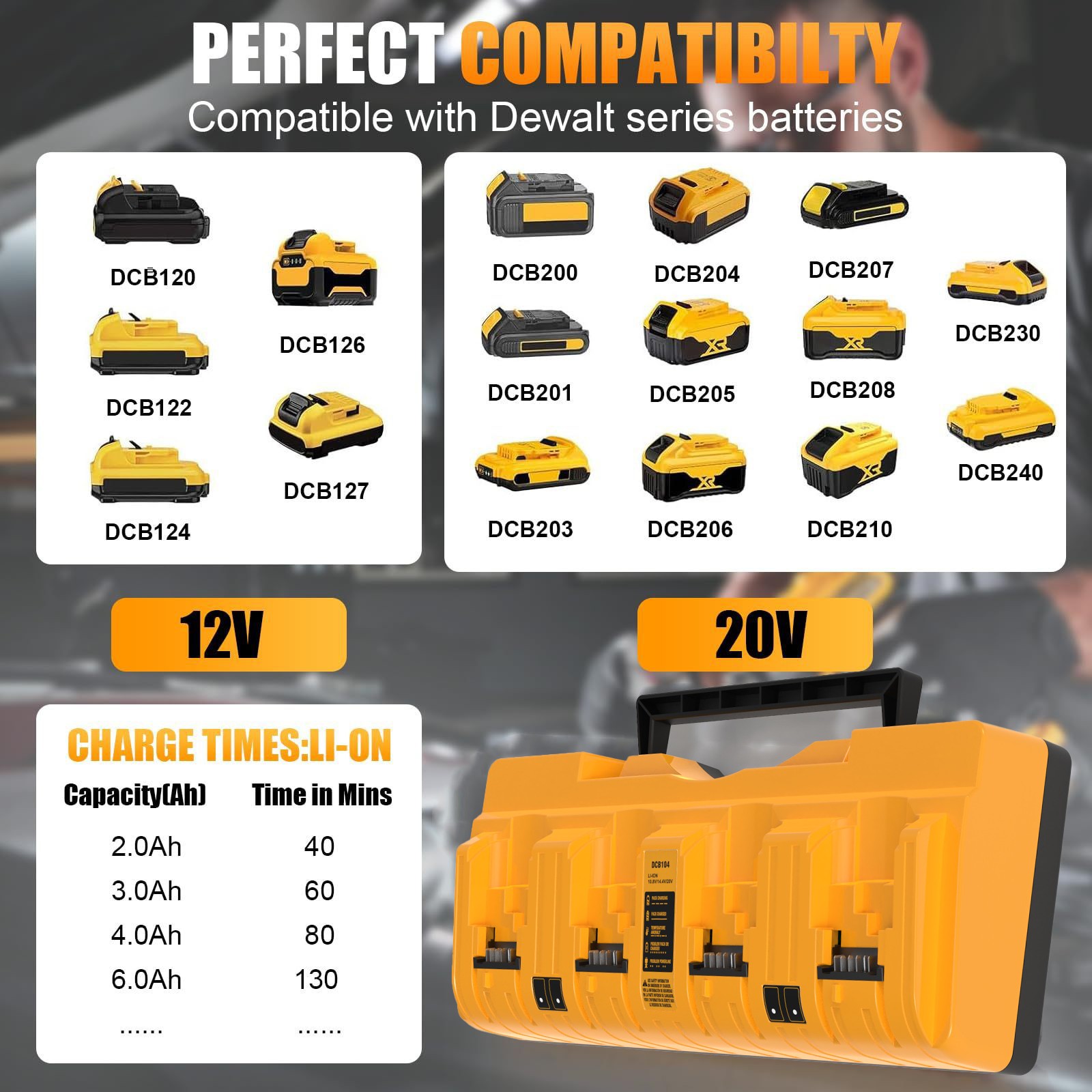 4 Port Fast Rapid Charging DCB104 12V 20V For Dewalt Battery Charger Station