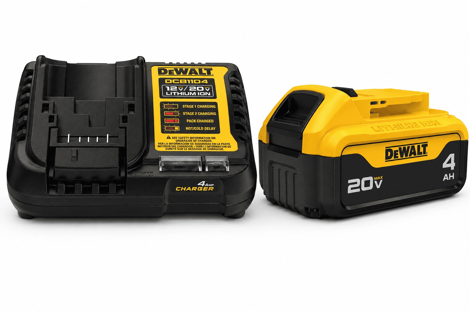 DEWALT 20V MAX XR Battery 4.0Ah+12V/20V MAX 4A Charger Combo Kit(DCB204+DCB1104)